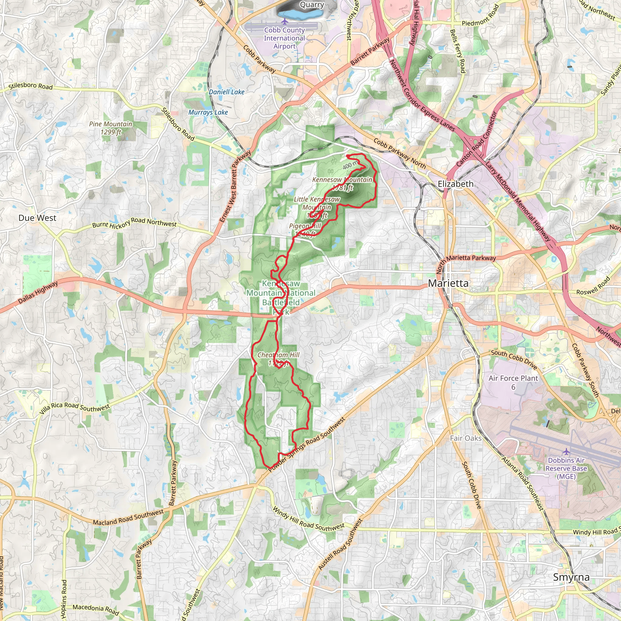 Little Kennesaw Mountain, Hardage Mill and Noses Creek Trail Loop mobile static map