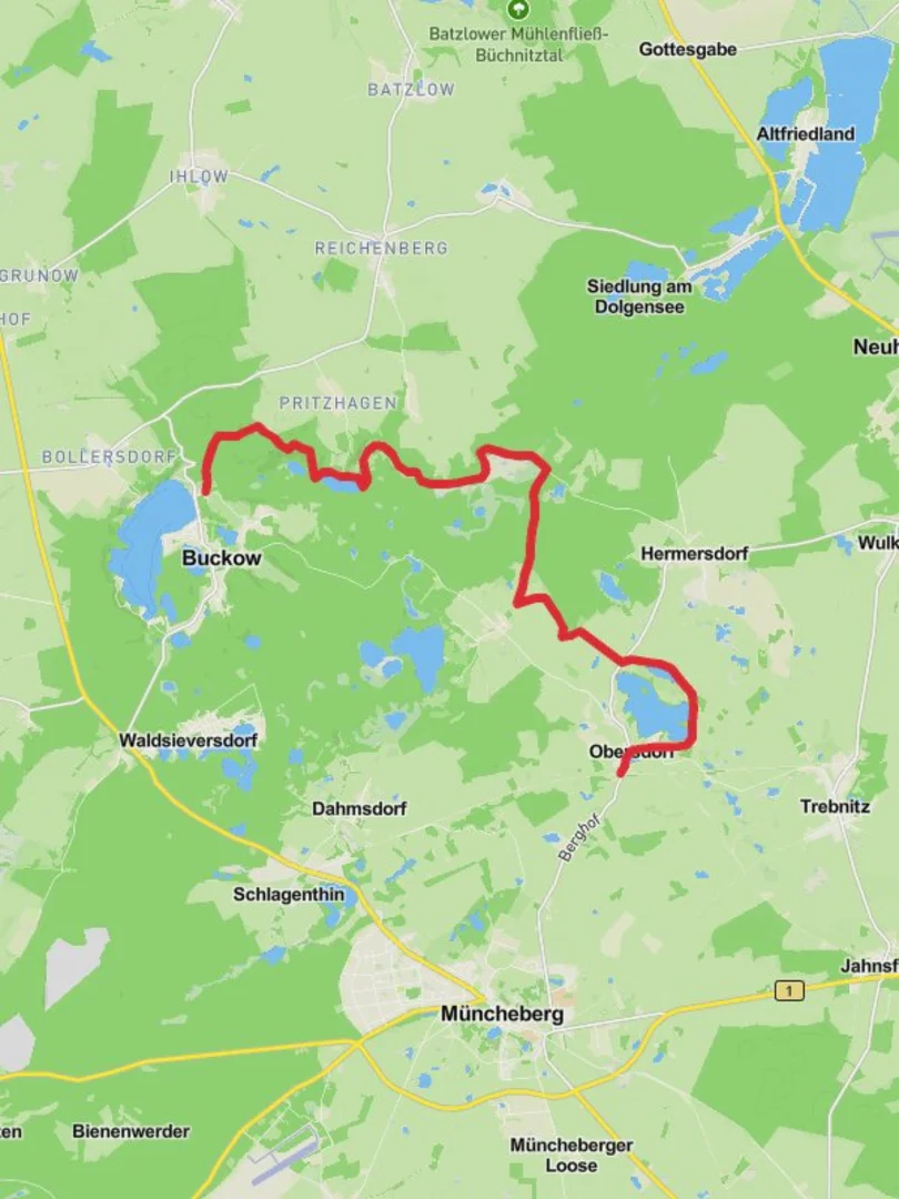 An image depicting the trail Obersdorf to Buckow Walk via Vordersee and its surrounding area.