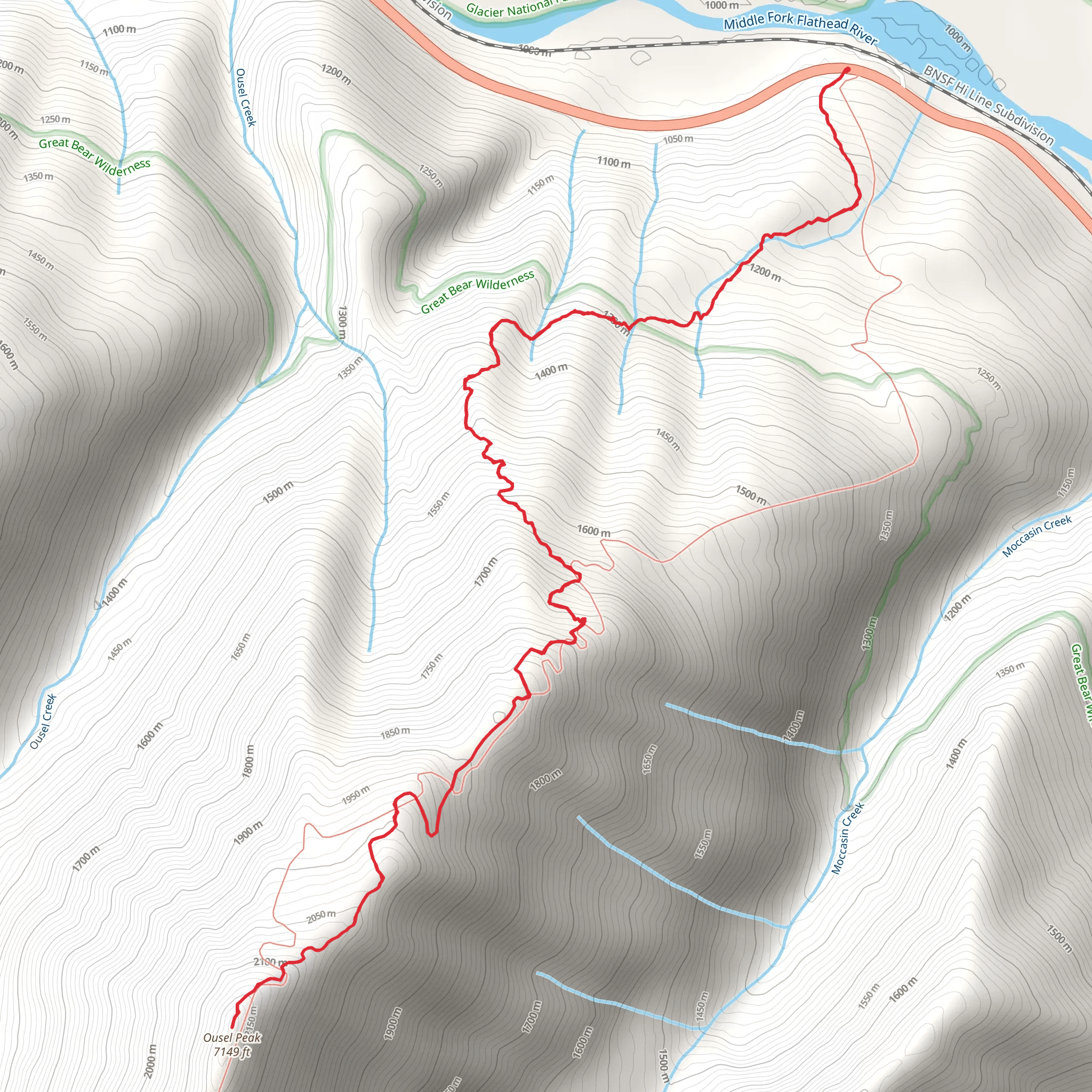 Ousel Peak Trail mobile static map