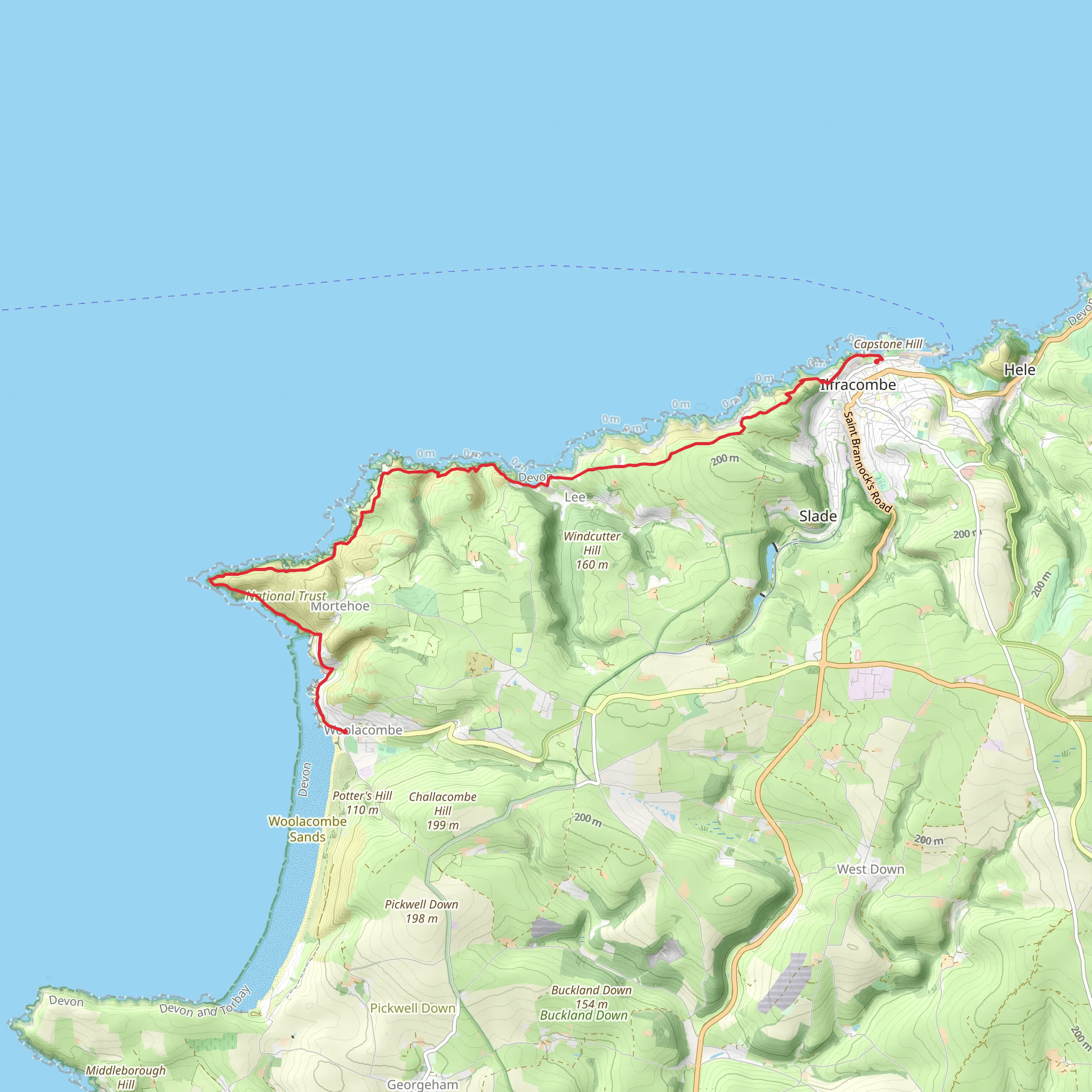 Ilfracombe to Woolacombe Walk mobile static map