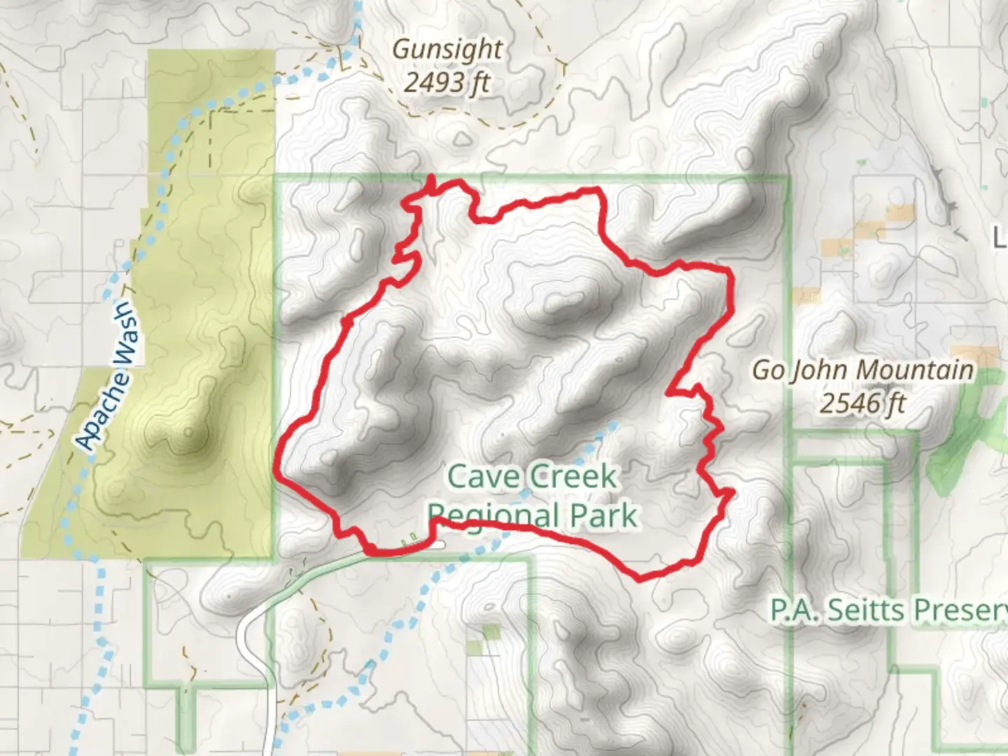 An image depicting the trail Maricopa Trail, Go John Trail and Slate Trail and its surrounding area.