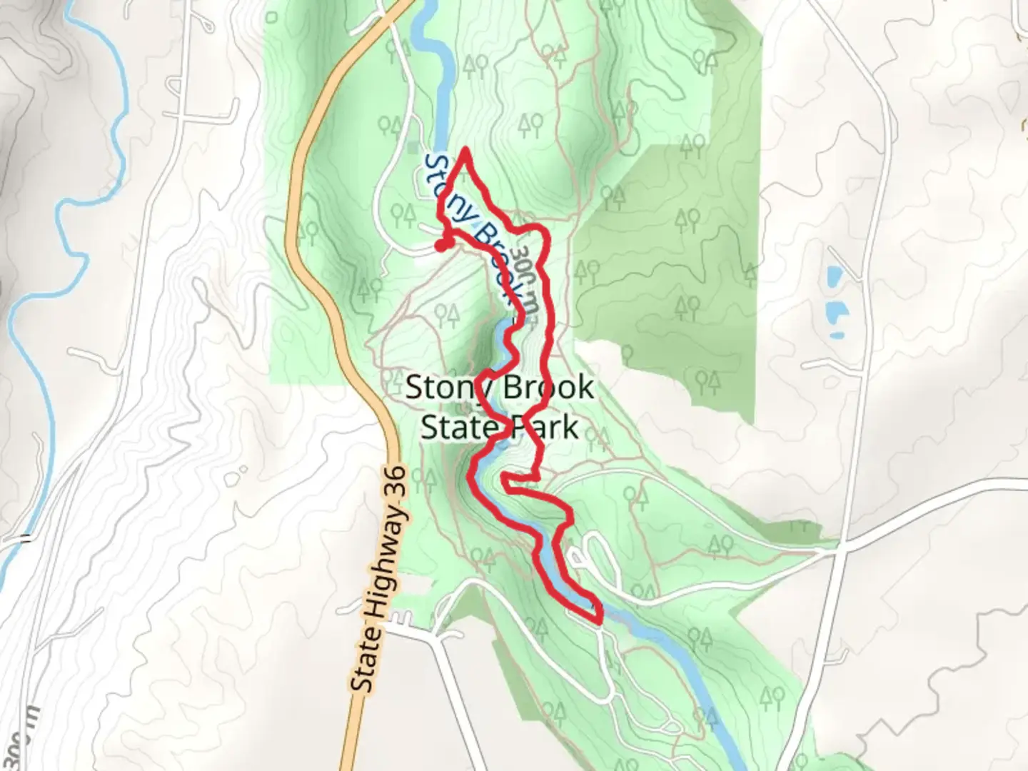 An image depicting the trail Stony Brook State Park Loop and its surrounding area.