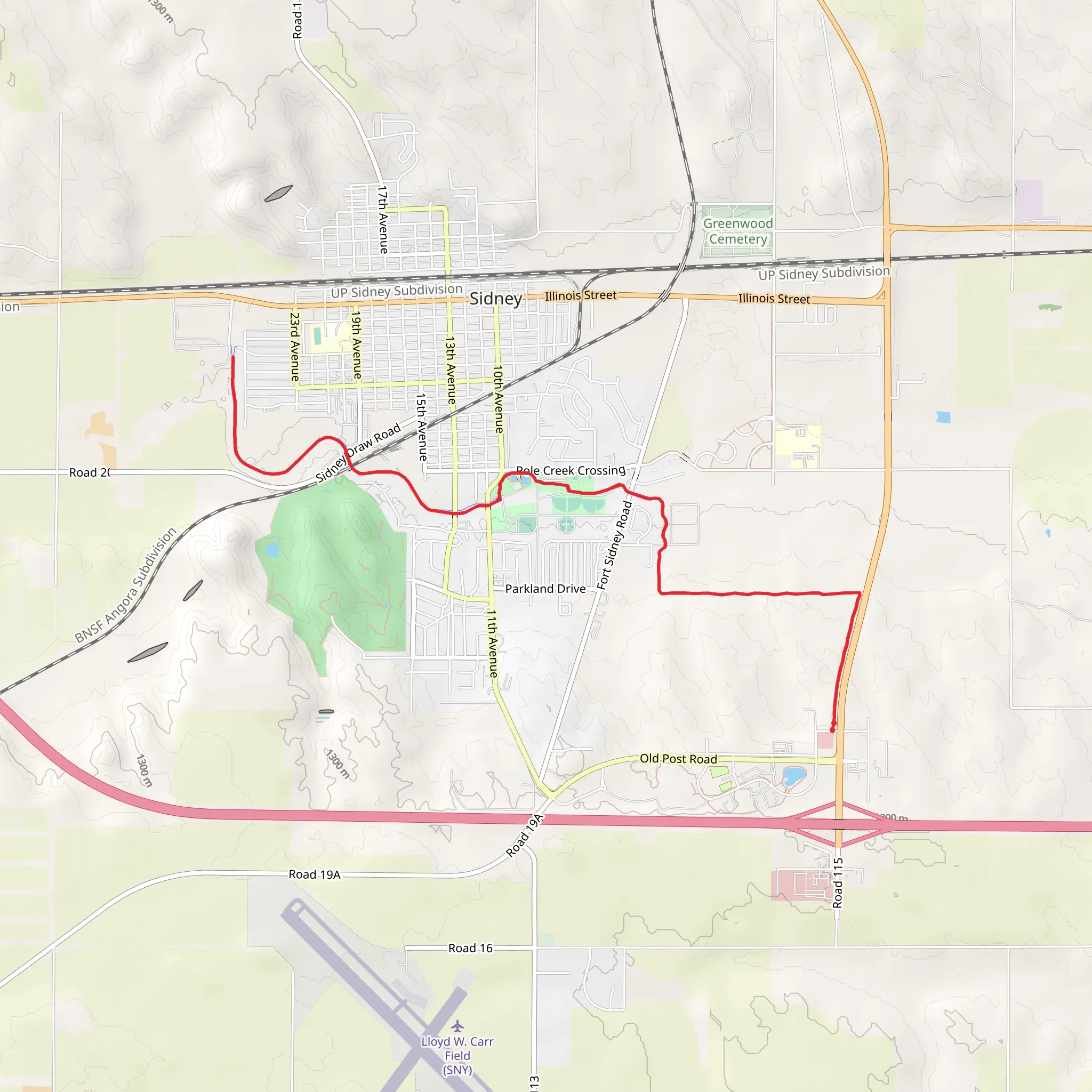Sidney Deadwood Trail mobile static map