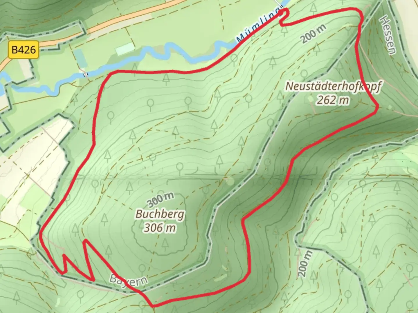 An image depicting the trail Neustädterhofkopf to Buchberg Loop and its surrounding area.