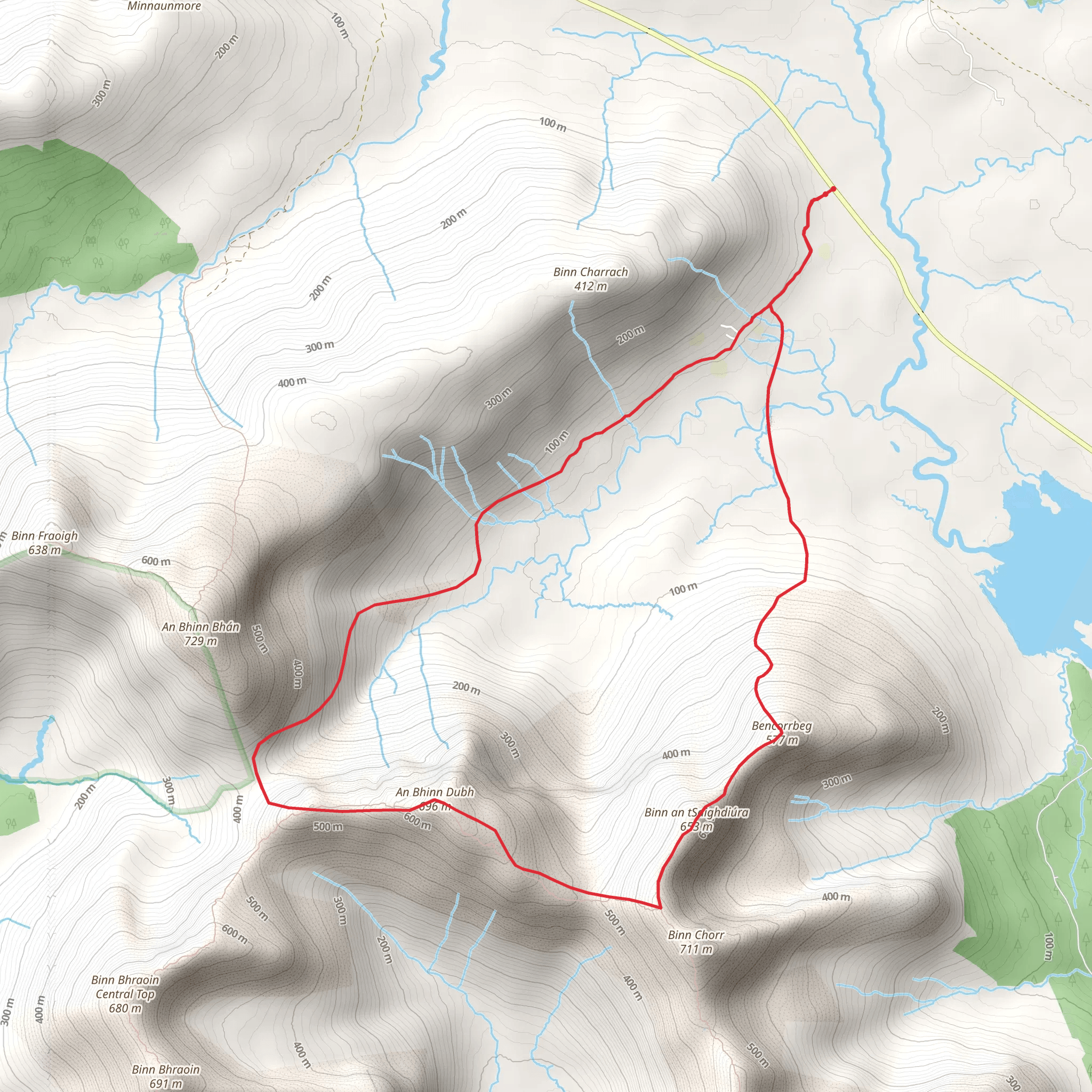 Binn Chorr North Top and An Bhinn Dubh Loop from Fountainhill mobile static map
