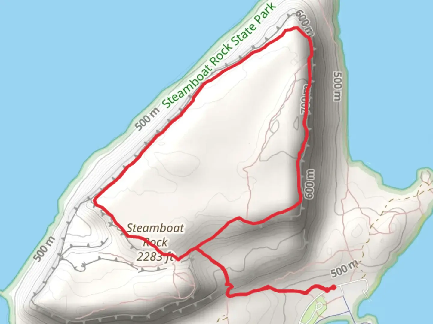 An image depicting the trail Steamboat Rock Loop and its surrounding area.