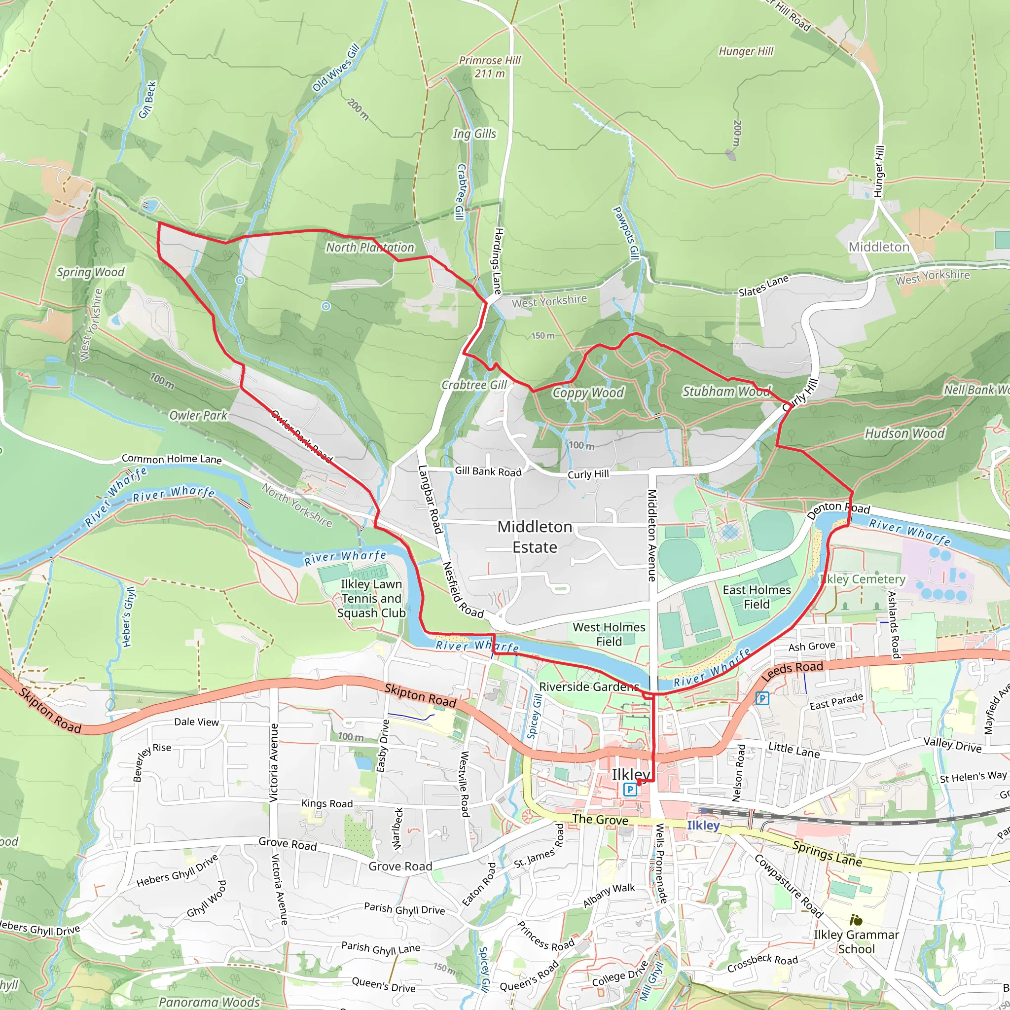 River Wharfe, Crabtree Gill and Stubham Wood Loop mobile static map