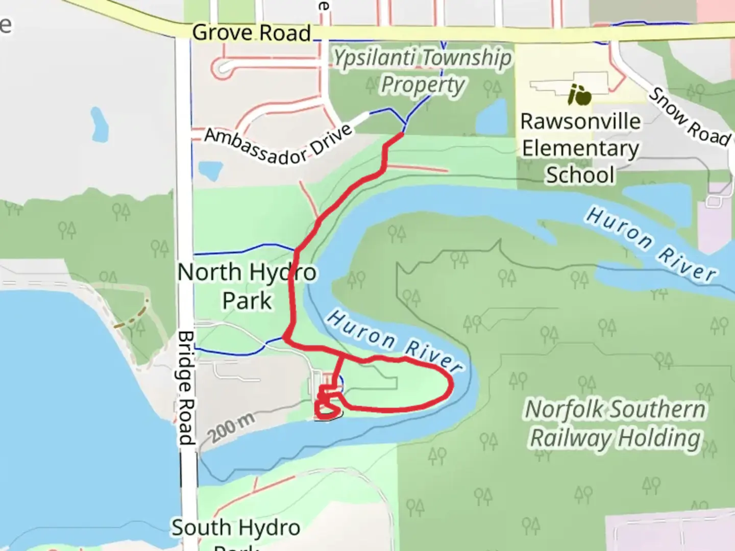 An image depicting the trail North Hydro Park Loop and its surrounding area.