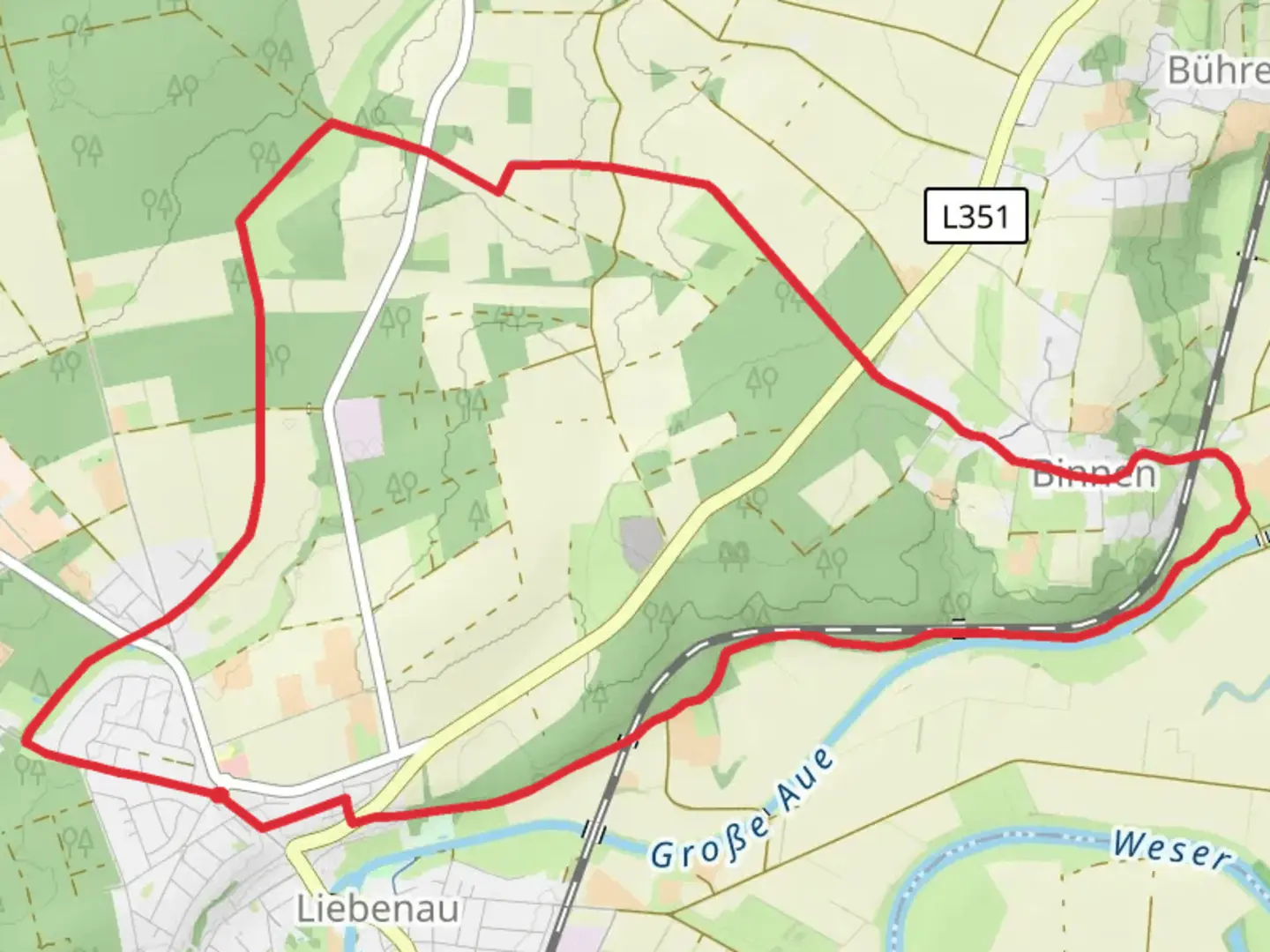 An image depicting the trail Königsberger Straße and Binner Torfweg Loop and its surrounding area.