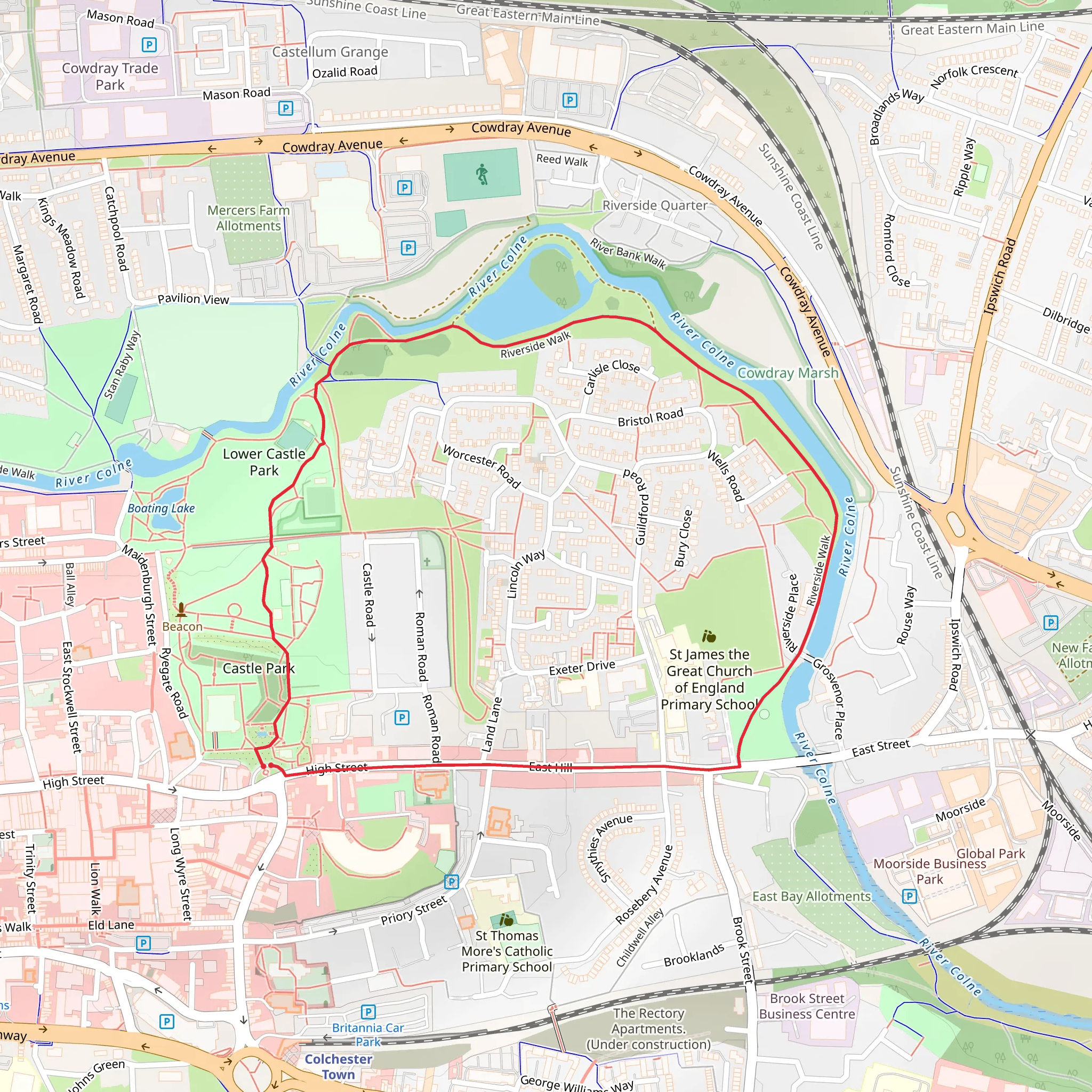 Castle Park Loop - Colchester Town mobile static map