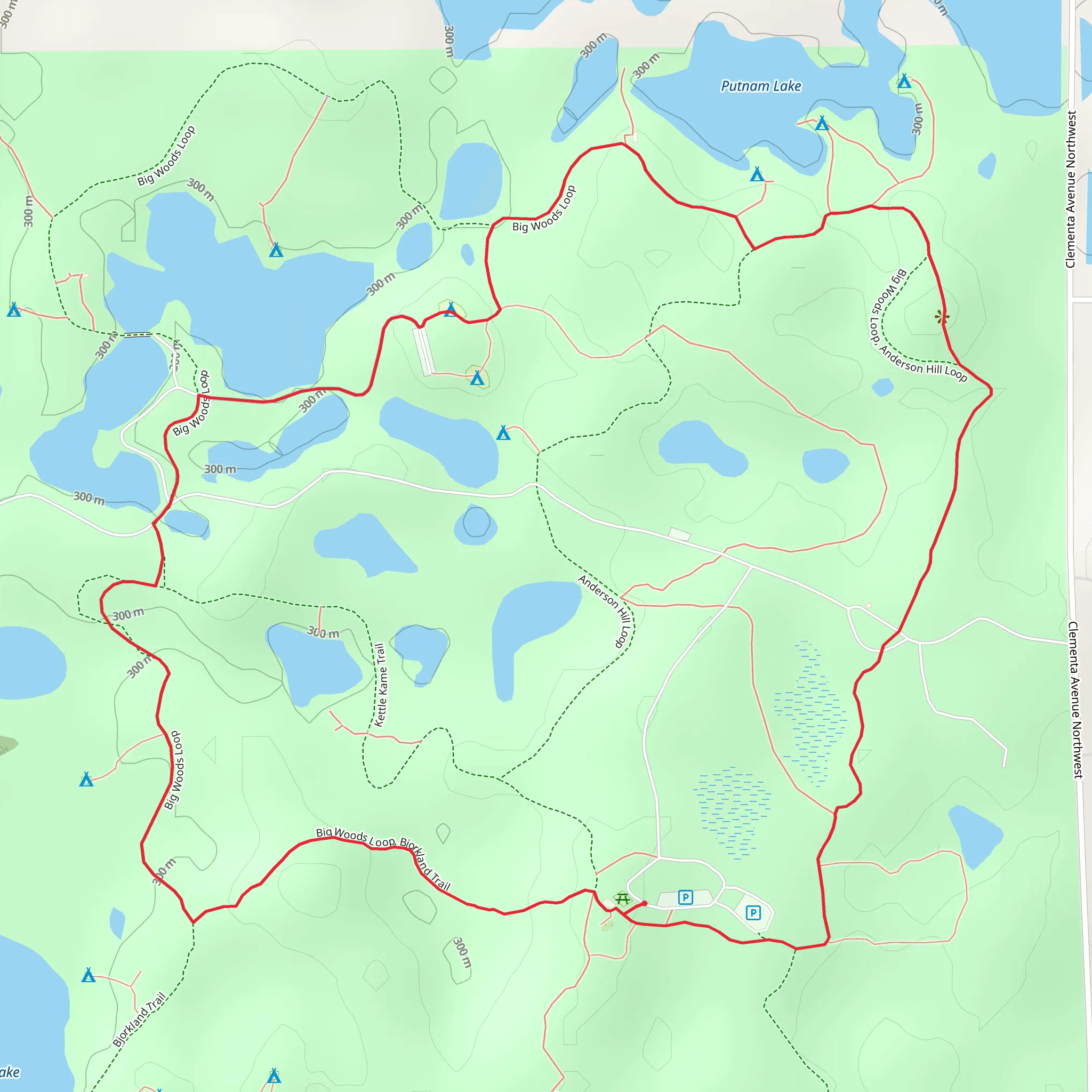 Big Woods Loop and Anderson Hill Loop mobile static map
