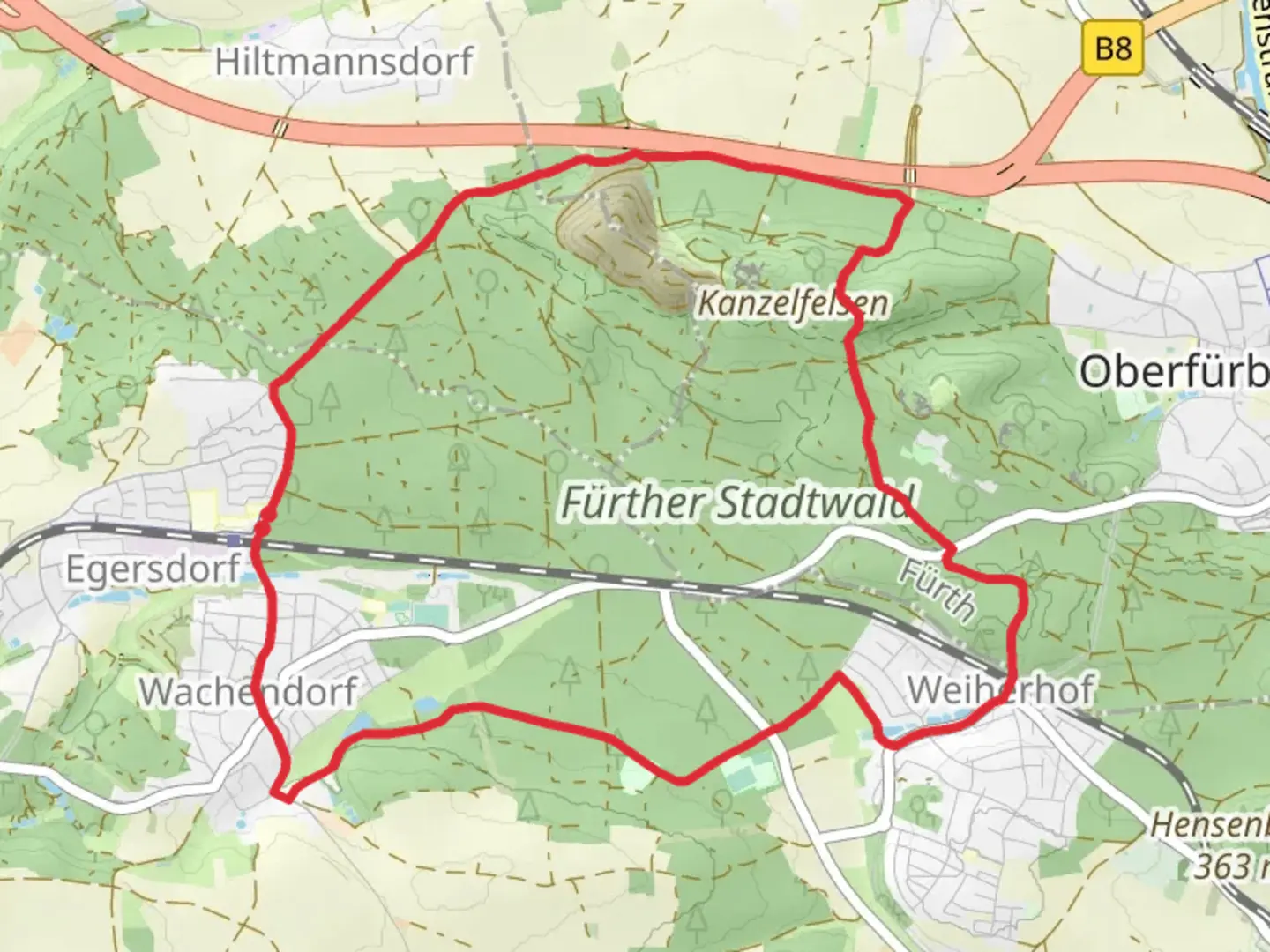 An image depicting the trail Fürther Naturpfad Loop and its surrounding area.