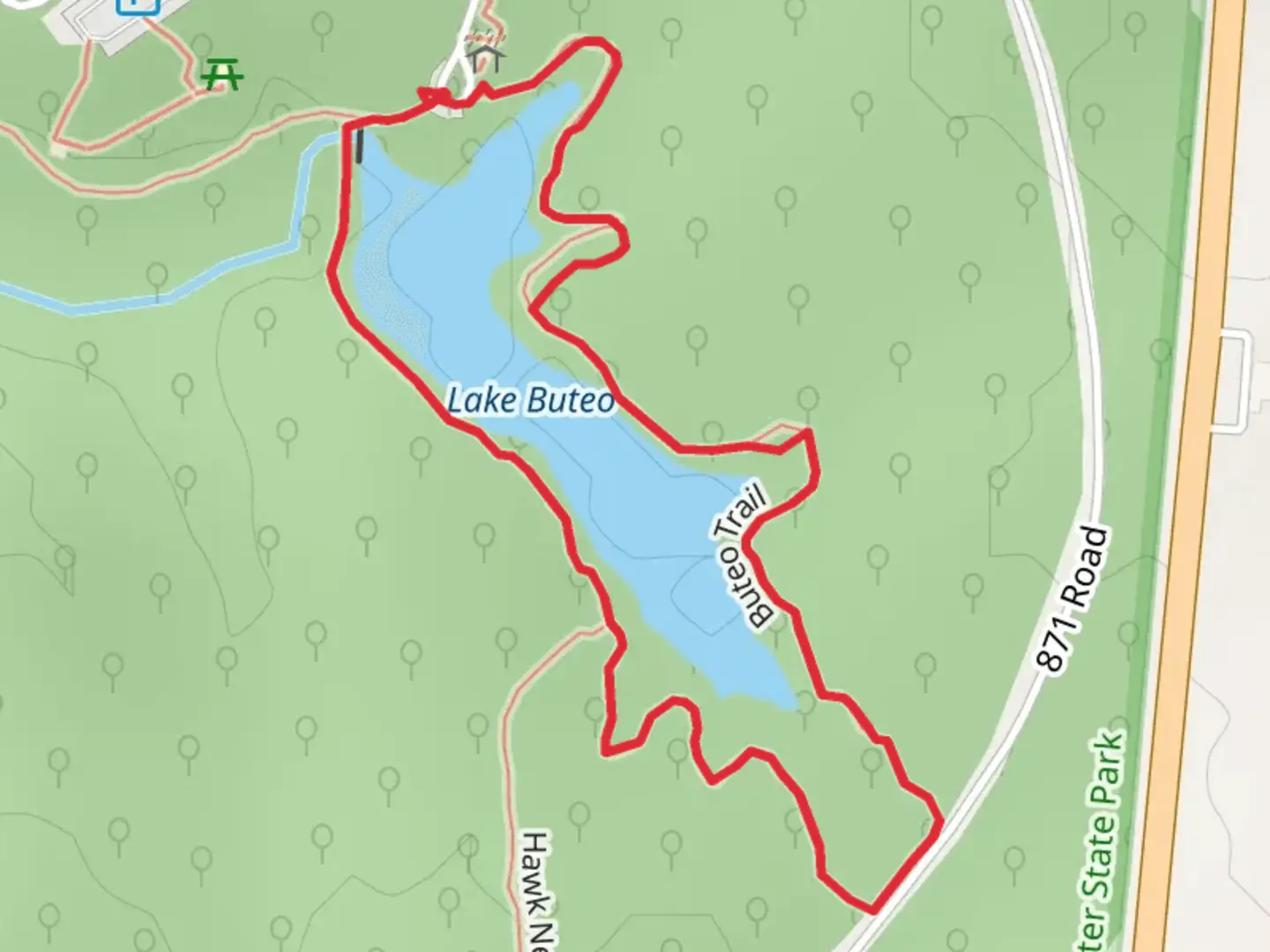 An image depicting the trail Lake Buteo Loop Trail and its surrounding area.