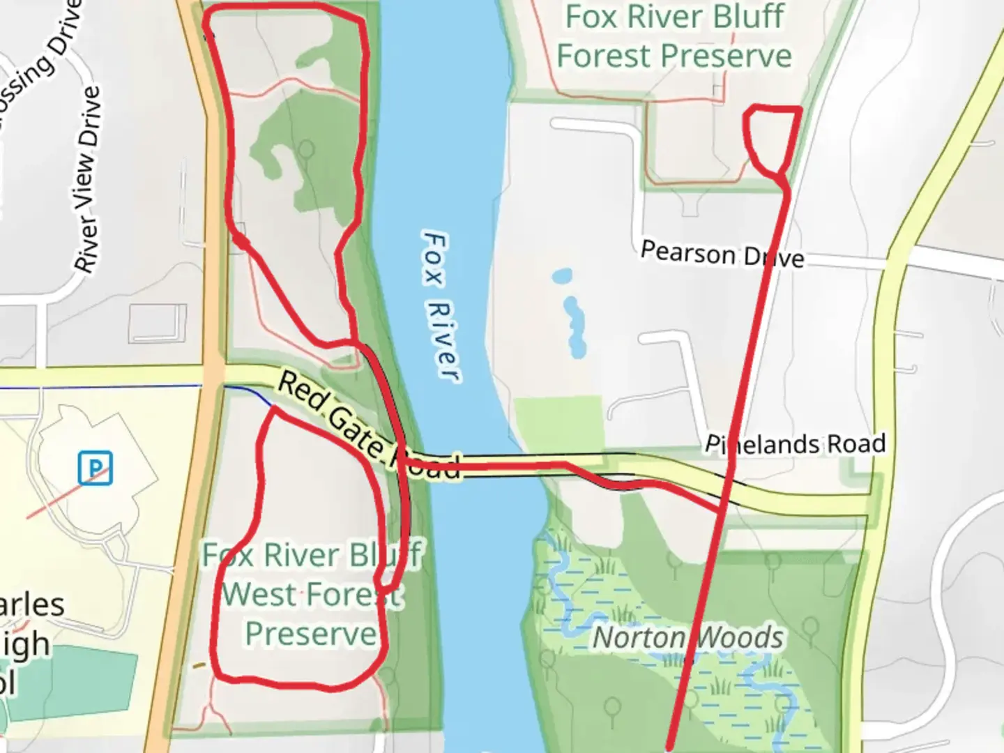 An image depicting the trail For River, North and South Loop Trail and its surrounding area.