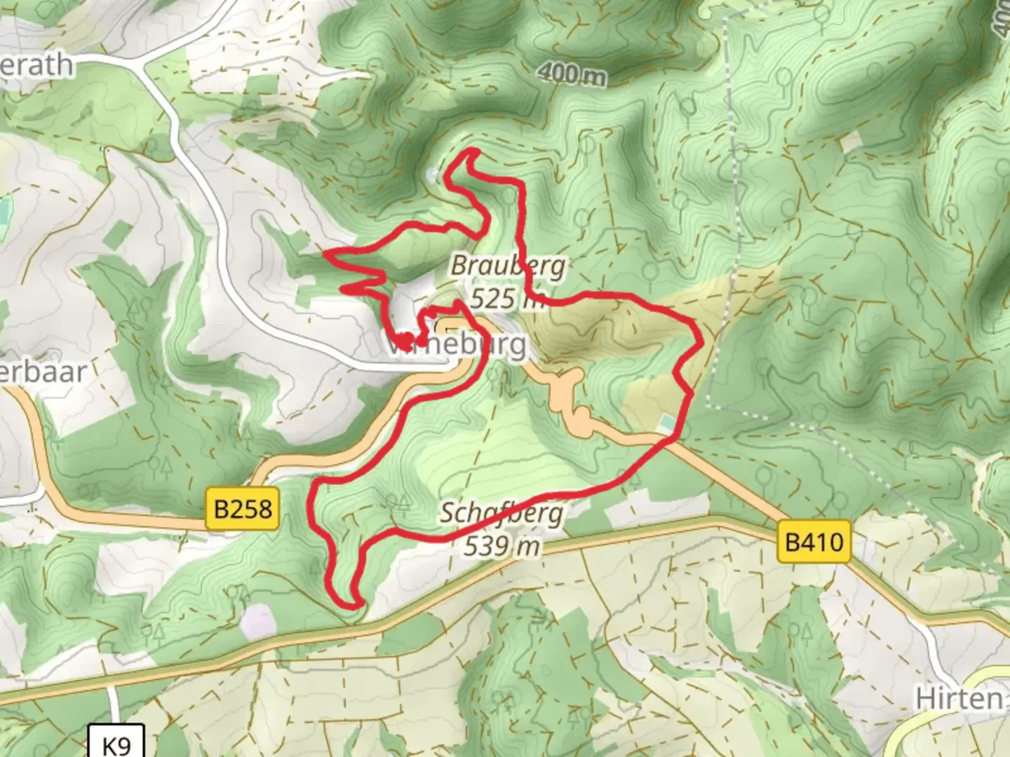 An image depicting the trail Virneburg, Langheck, Schafberg and Brauberg Loop and its surrounding area.