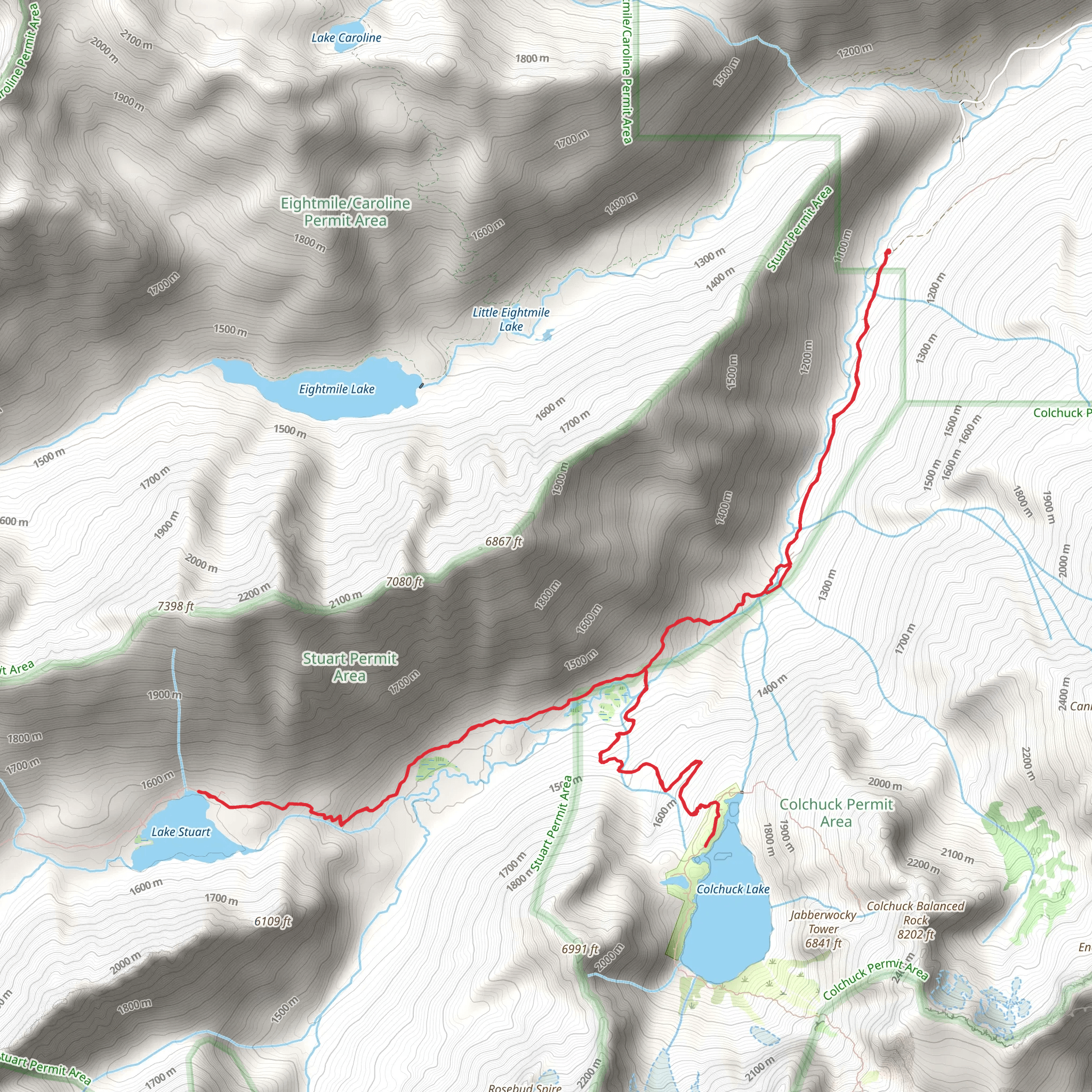 Lake Stuart and Colchuck Lake Trail mobile static map