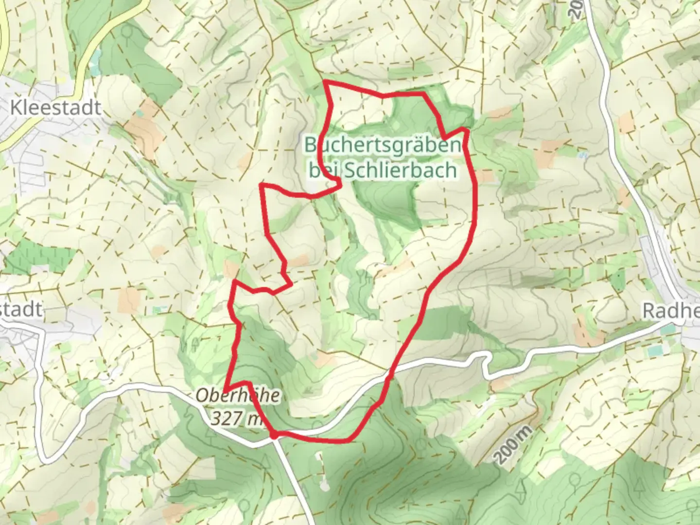 An image depicting the trail Gross-Umstadt Binselberg and its surrounding area.