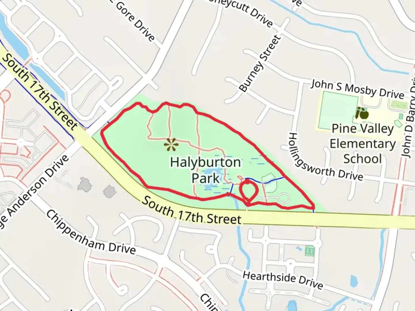 An image depicting the trail Loop along South 17th Street and its surrounding area.