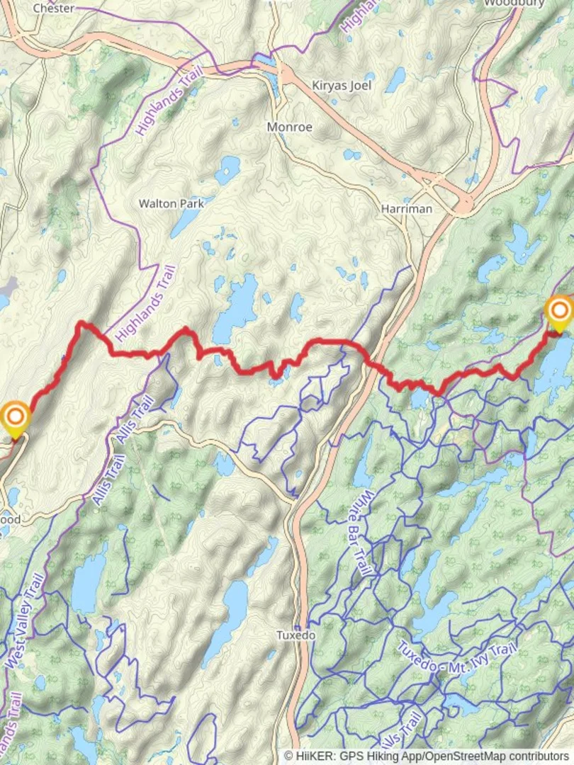 An image depicting the trail Buchanan Mountain, Island Pond Mountain and Lake Tiorati via Appalachian Trail and its surrounding area.
