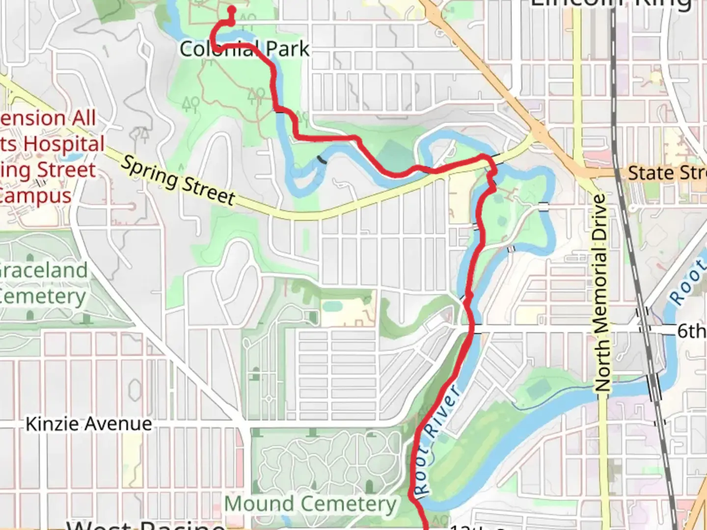 An image depicting the trail Root River Pathway - Colonial Park and its surrounding area.