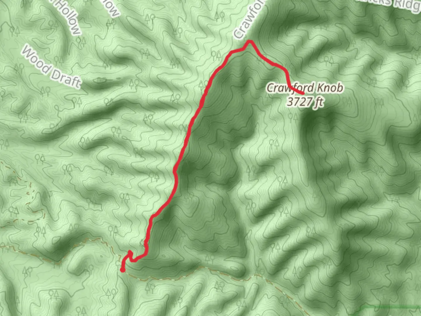 An image depicting the trail Crawford Knob via Crawford Mountain Trail and its surrounding area.