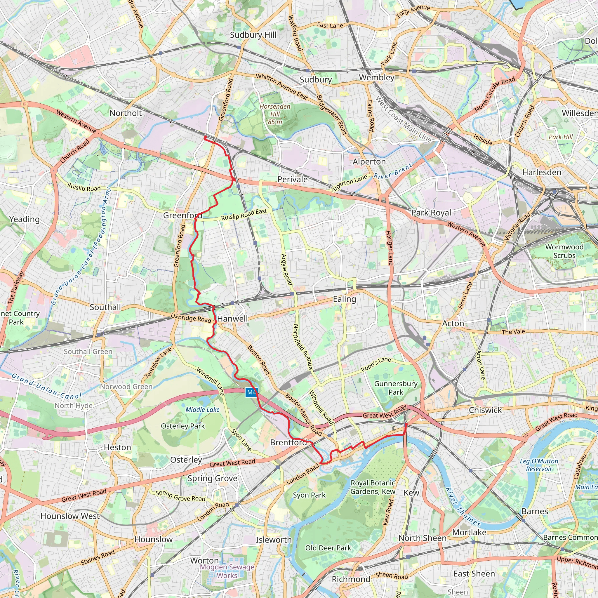 Kew Bridge to Greenford Walk mobile static map