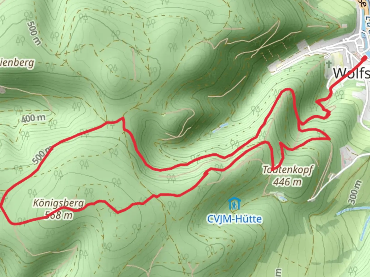 An image depicting the trail Koenigsberg via Gipfelsteig and its surrounding area.
