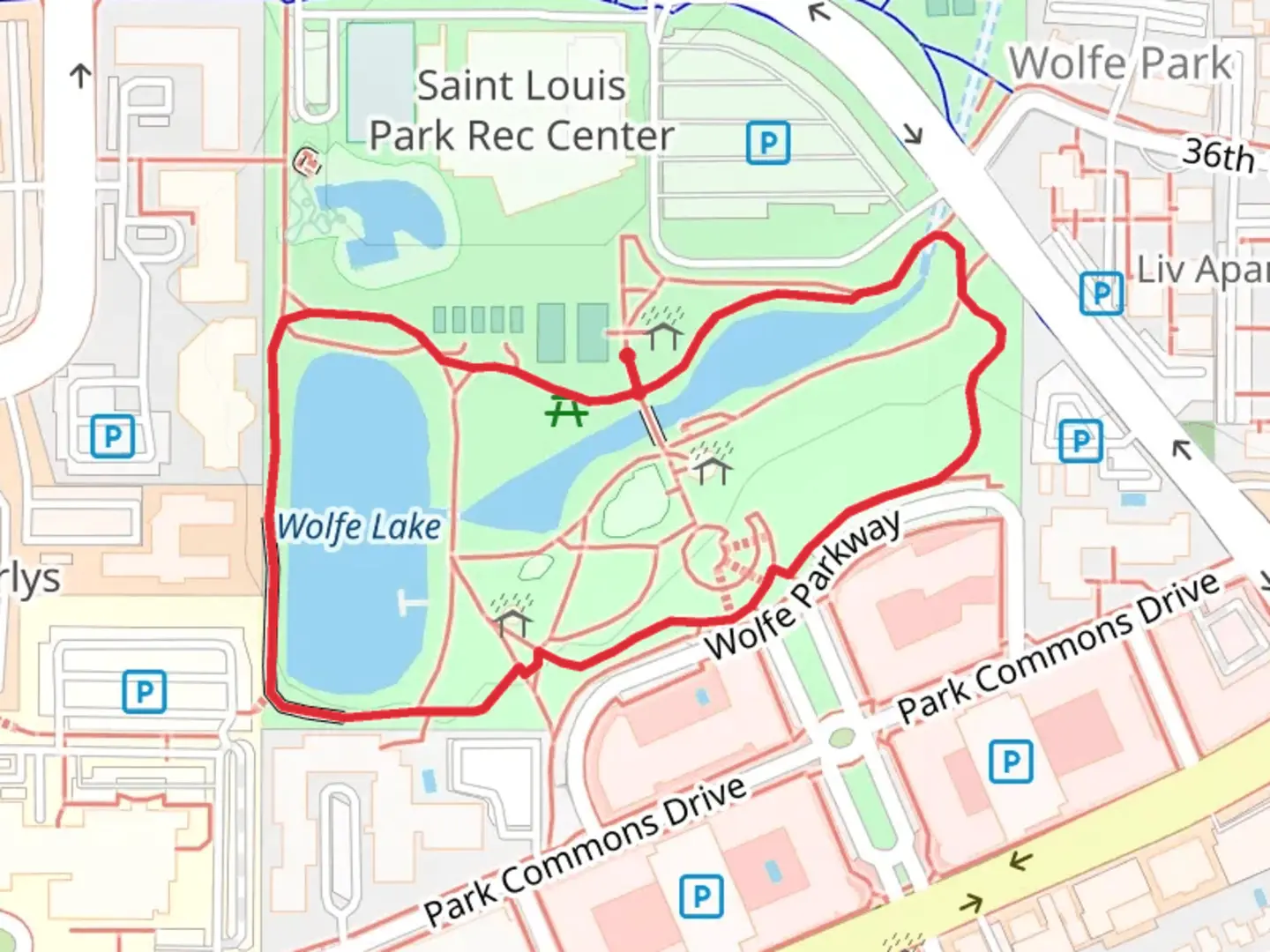An image depicting the trail Wolfe Lake and Wolfe Park Loop and its surrounding area.