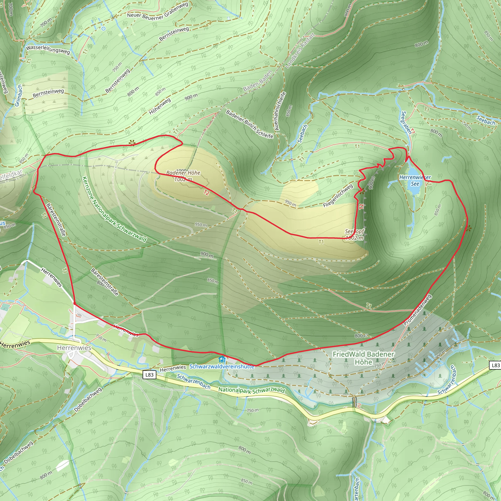 Herrenwieser See, Seekopf and Badener Huette Loop via Badener Hoehe mobile static map