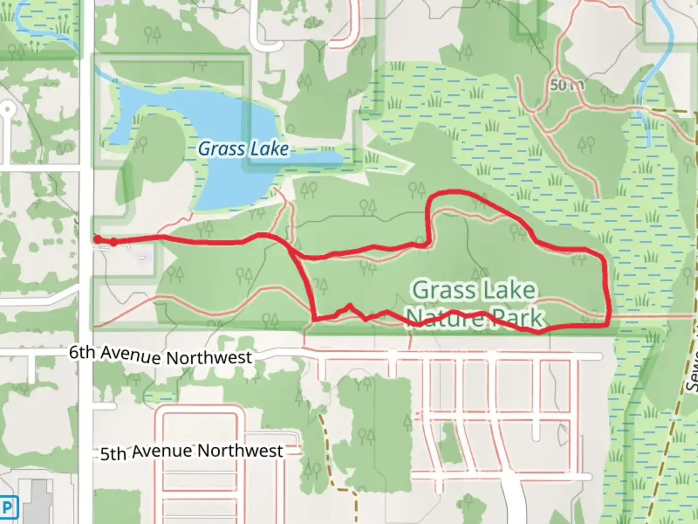 An image depicting the trail Grass Lake Loop and its surrounding area.