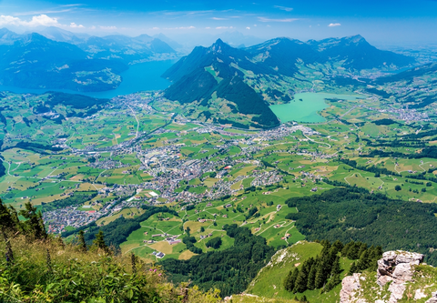 An image depicting the trail Grosser Mythen - das Wahrzeichen von Schwyz and its surrounding area.
