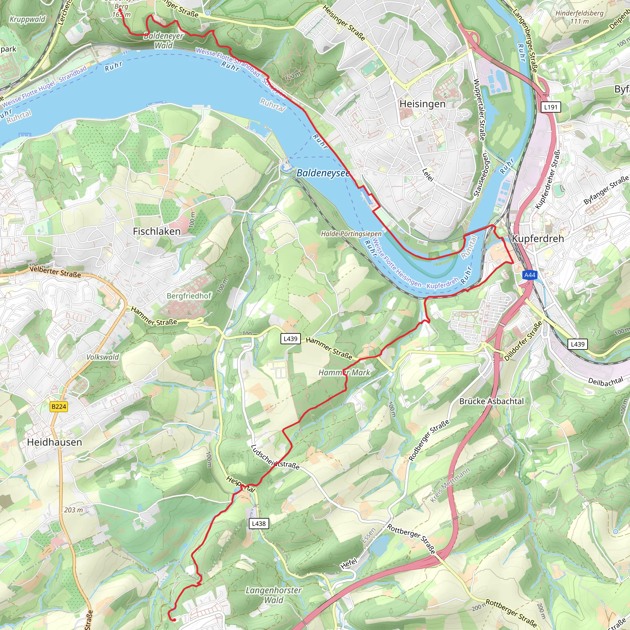 Baldeneysee to Langenhorst Walk mobile static map