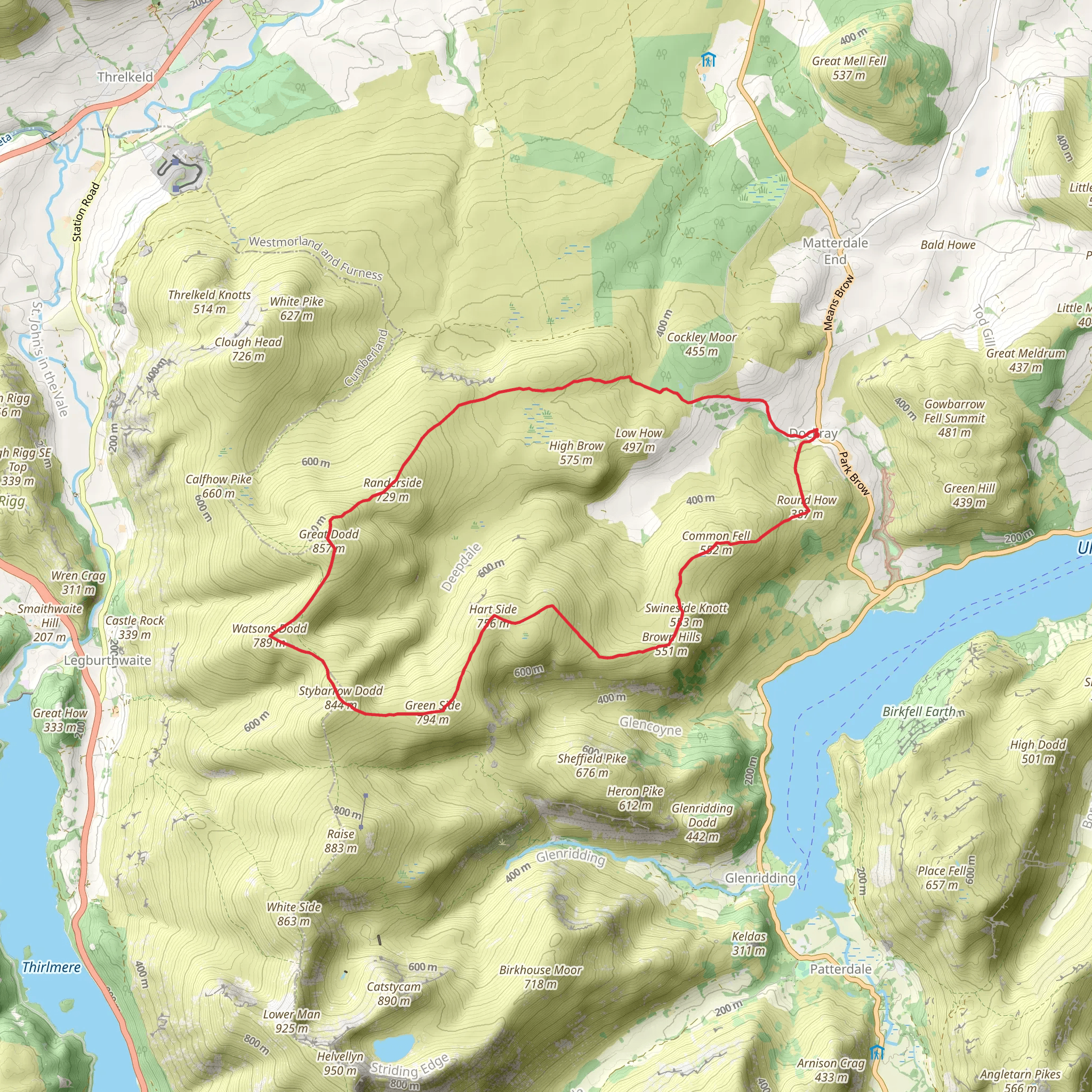 Common Fell, Hart Side, Watson's Dodd and Great Dodd Loop - Dockray mobile static map
