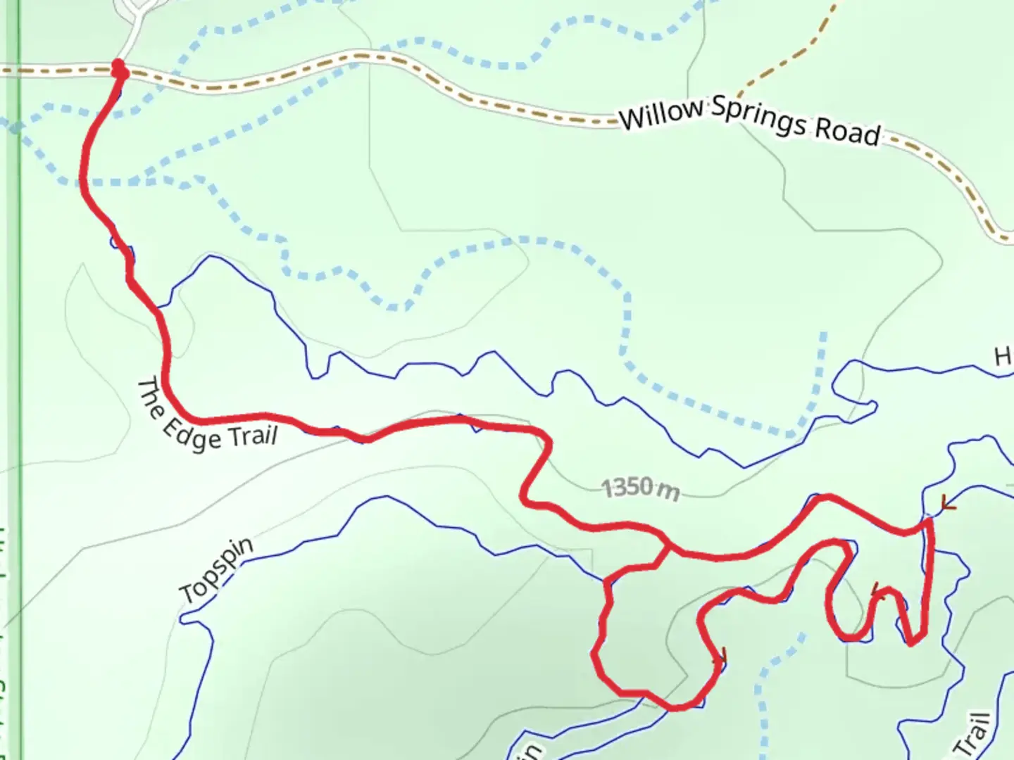 An image depicting the trail The Edge and Roller Coaster Loop and its surrounding area.