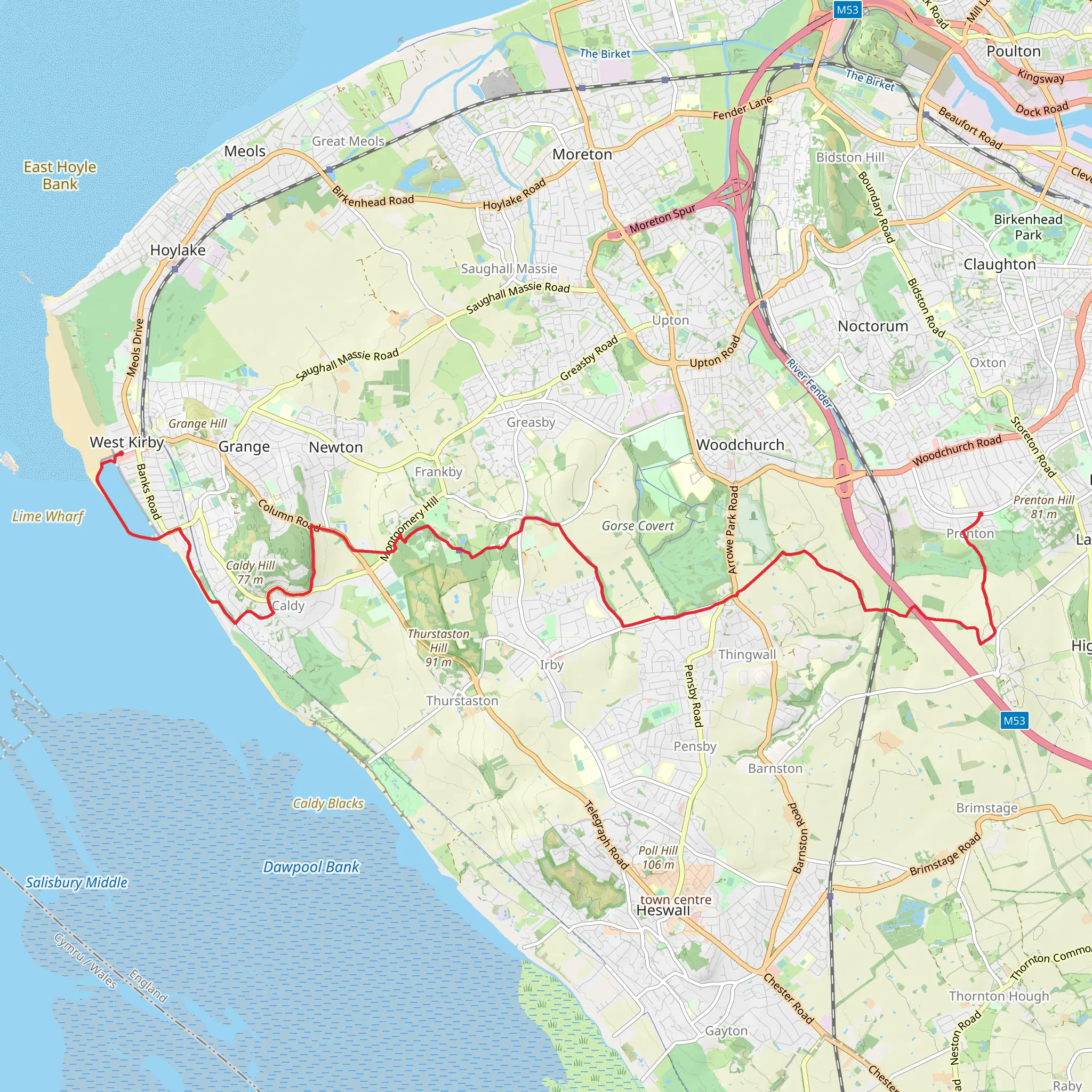 Prenton to West Kirby Walk mobile static map