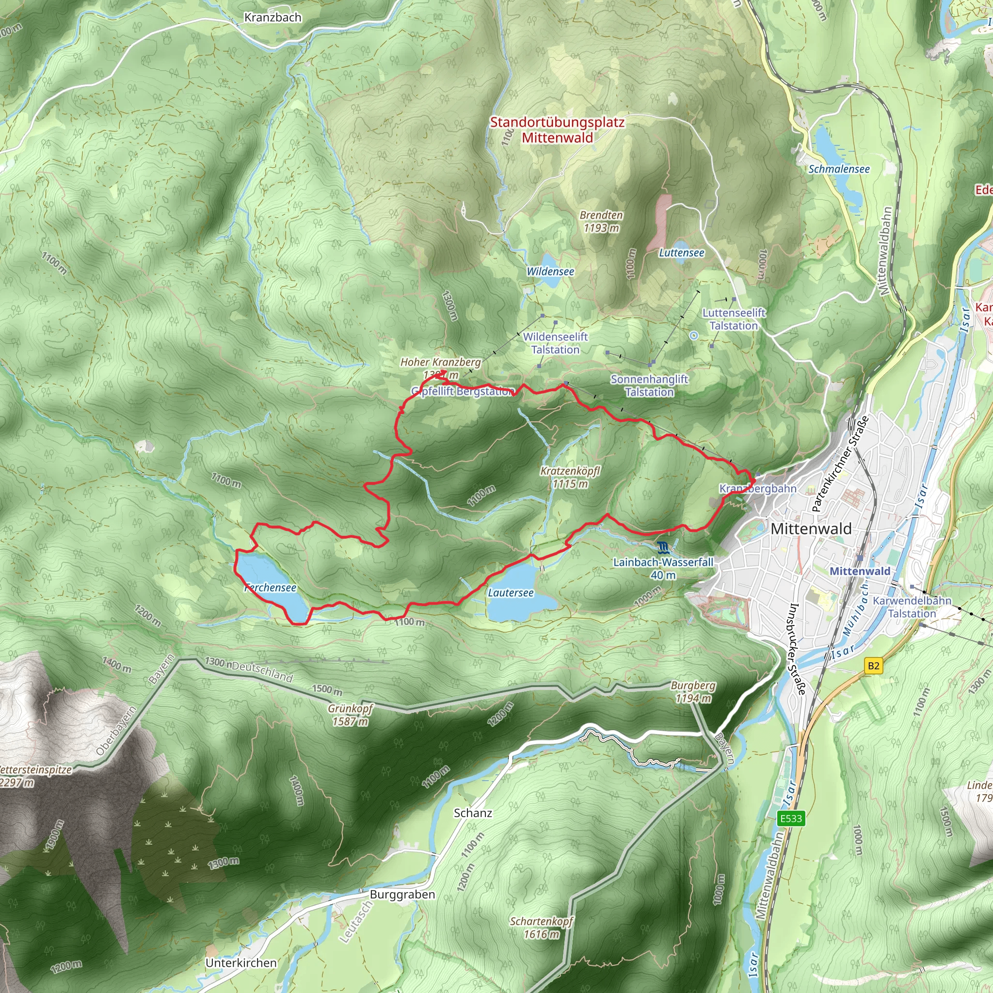Lautersee and Ferchensee via Wanderweg mobile static map