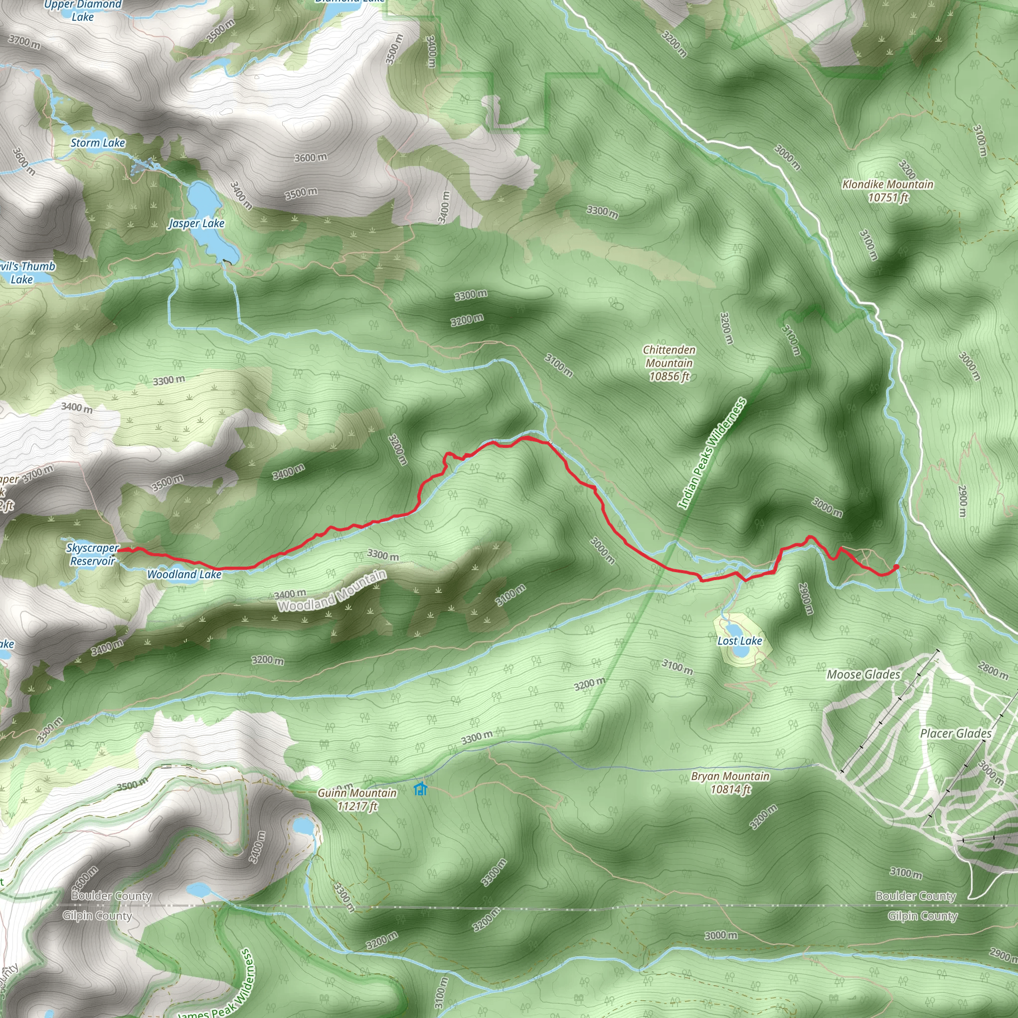 Woodland Lake via Devil's Thumb Trail mobile static map