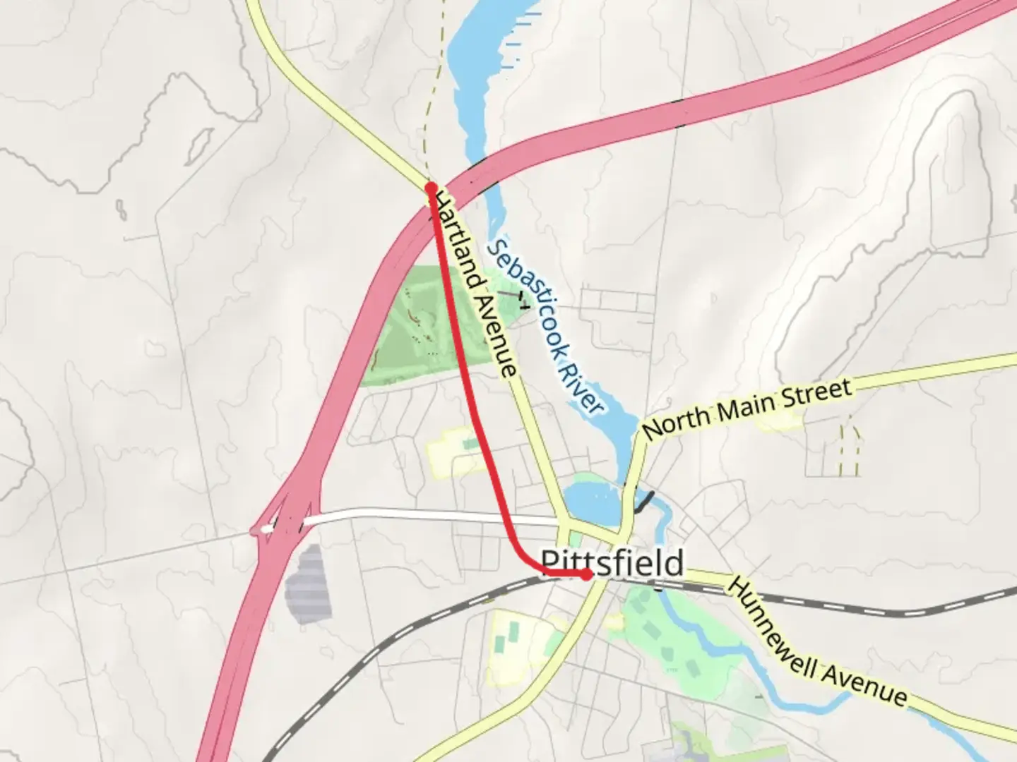 An image depicting the trail Snowmobile Pittsfield Trail and its surrounding area.