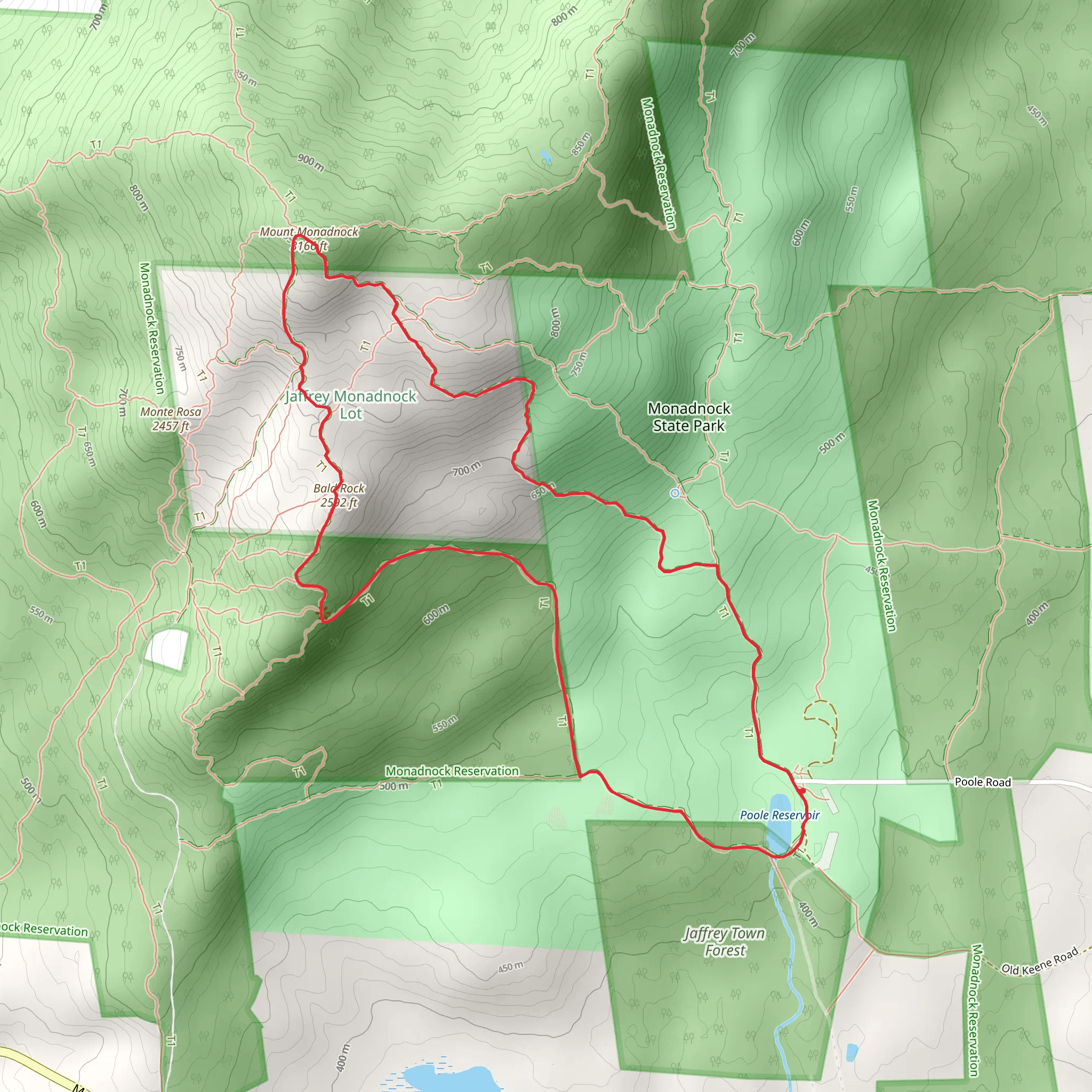 Mount Monadnock via White Cross Trail and Lost Farm Trail mobile static map