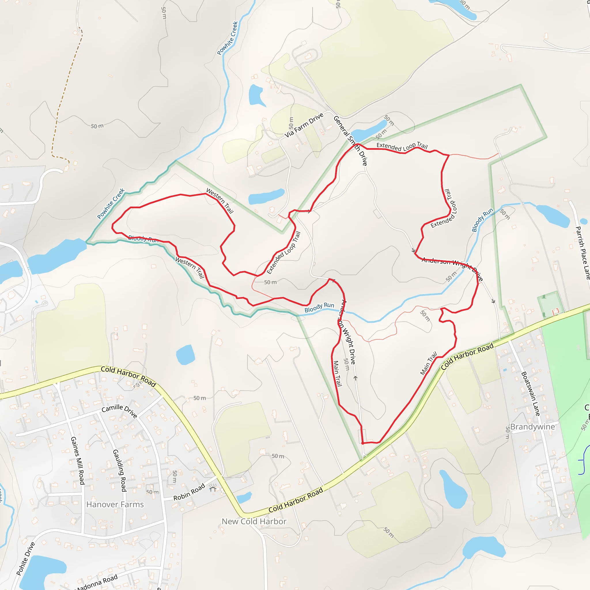 Main and Western Loop Trail mobile static map