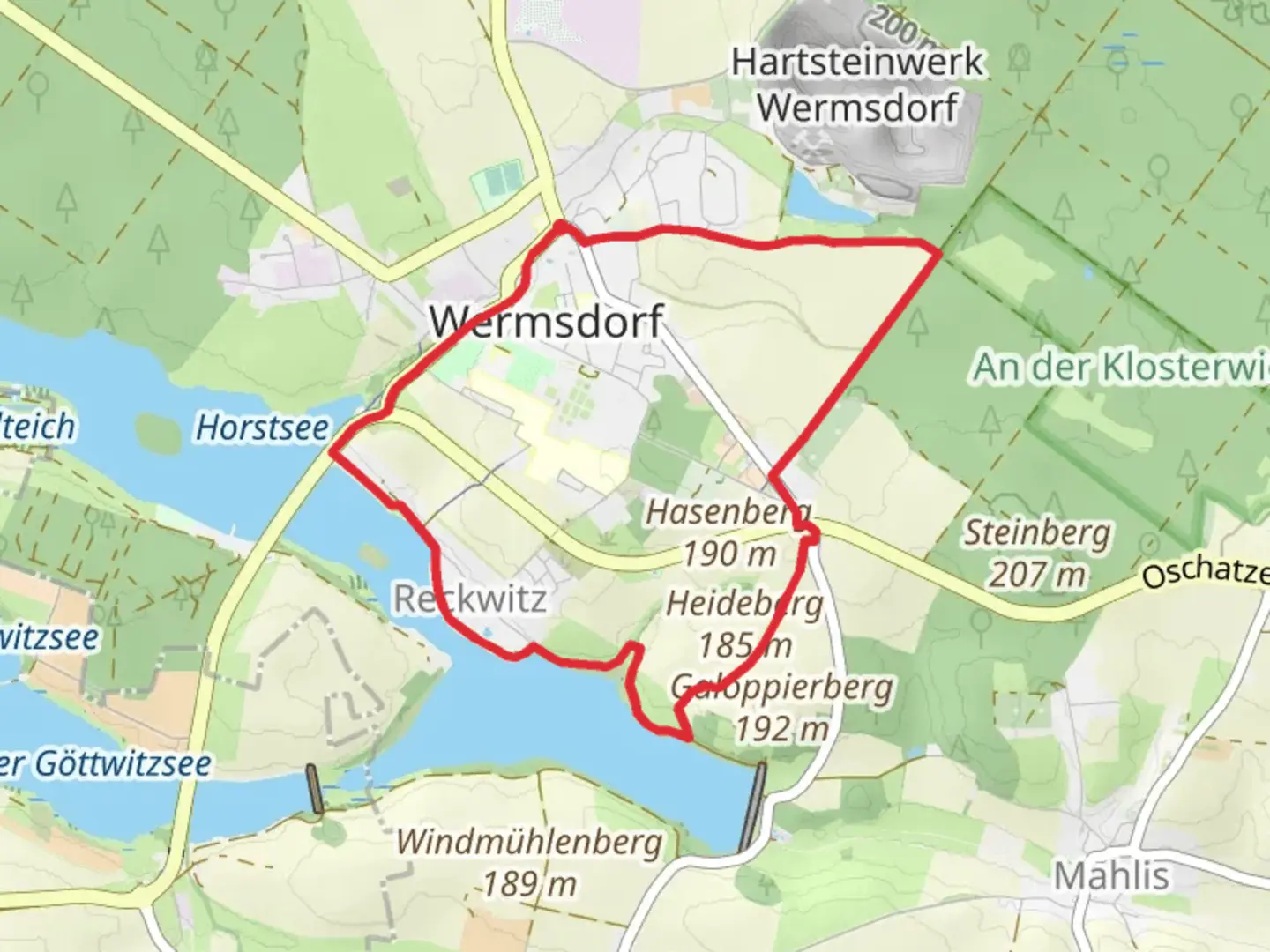 An image depicting the trail Rund um Wermsdorf and its surrounding area.