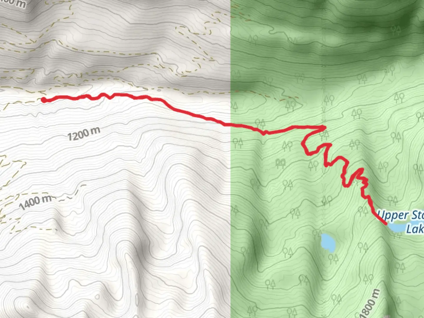 An image depicting the trail Upper Standard Lake and its surrounding area.