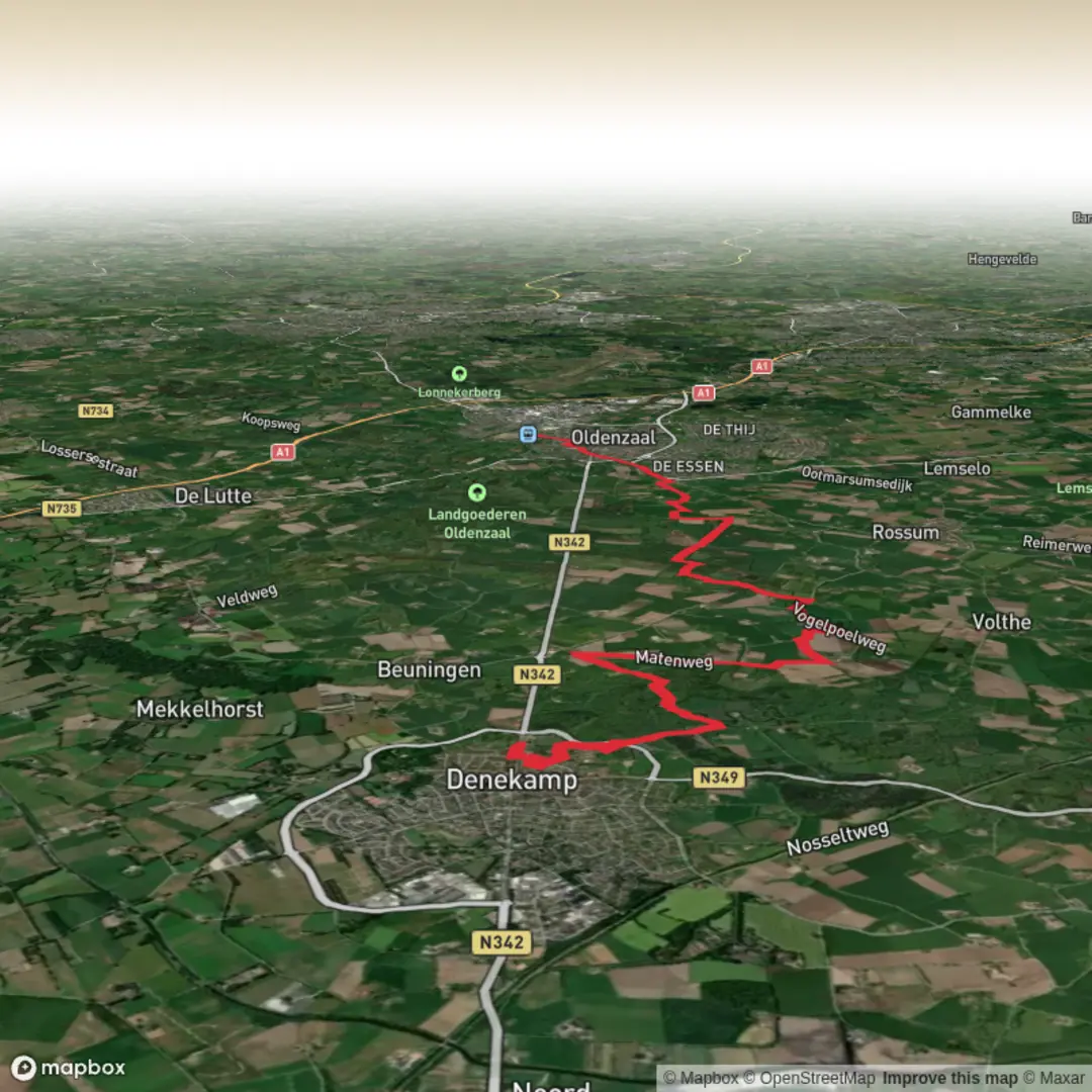 An image depicting the trail Klokkenberg to Oldenzaal via Trambaan and its surrounding area.