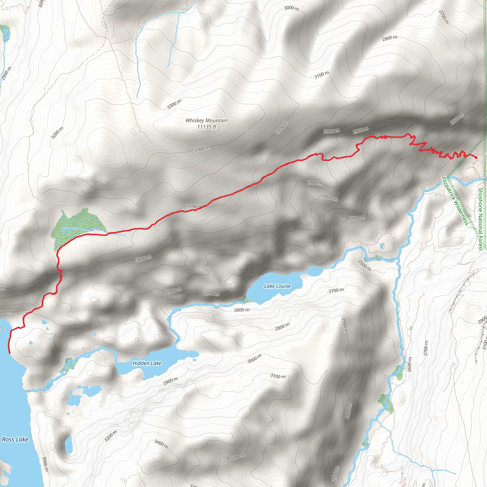 Rose Lake via Whiskey Mountain Cutoff mobile static map