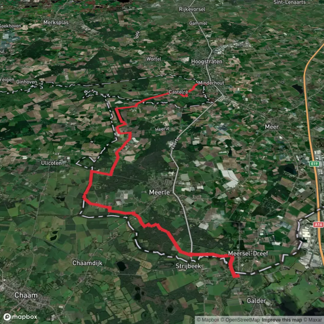 An image depicting the trail Markweg to Torenakker via Mark Weg and Gouverneursbos and its surrounding area.