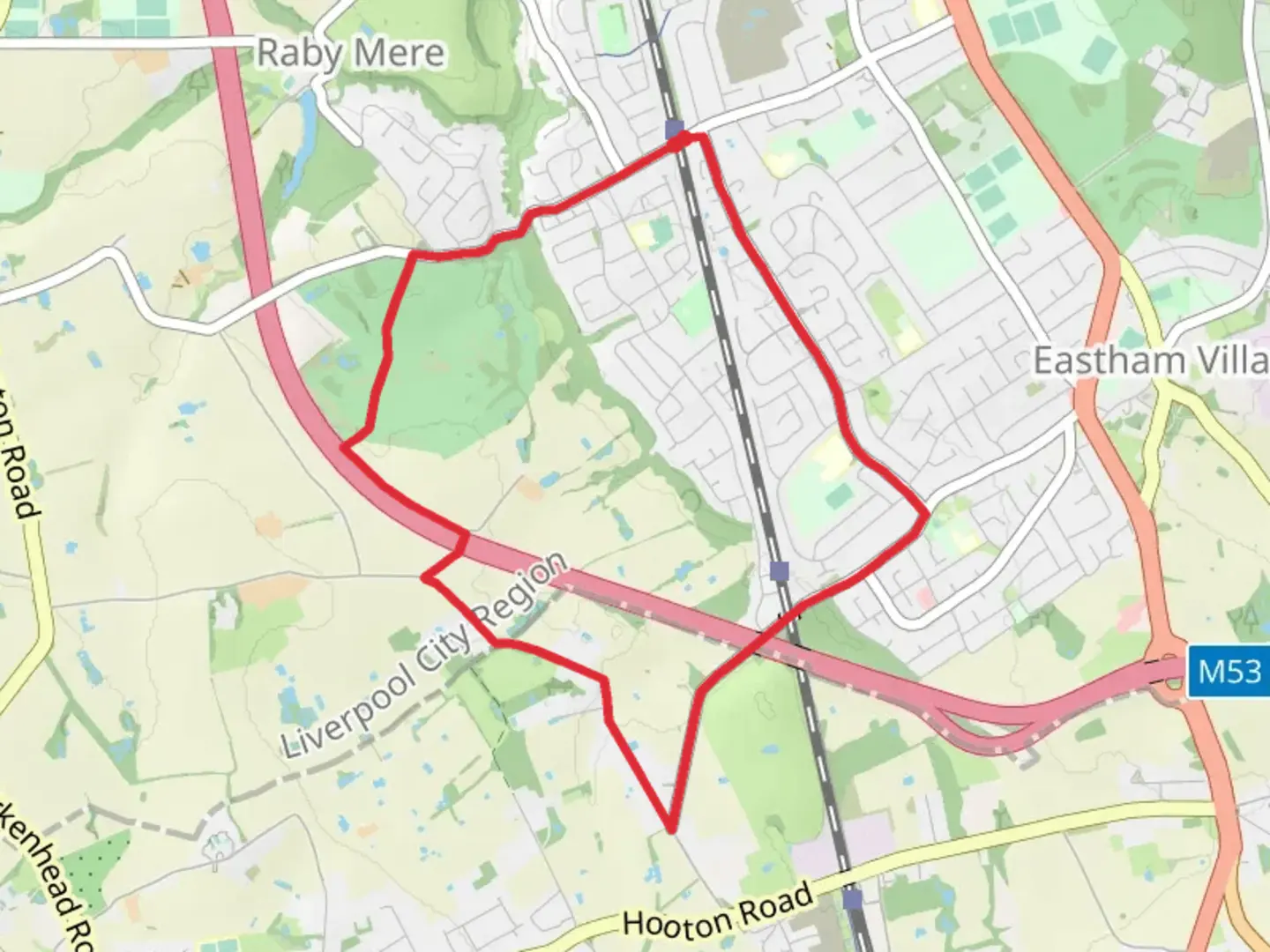 An image depicting the trail Bromborough Loop and its surrounding area.