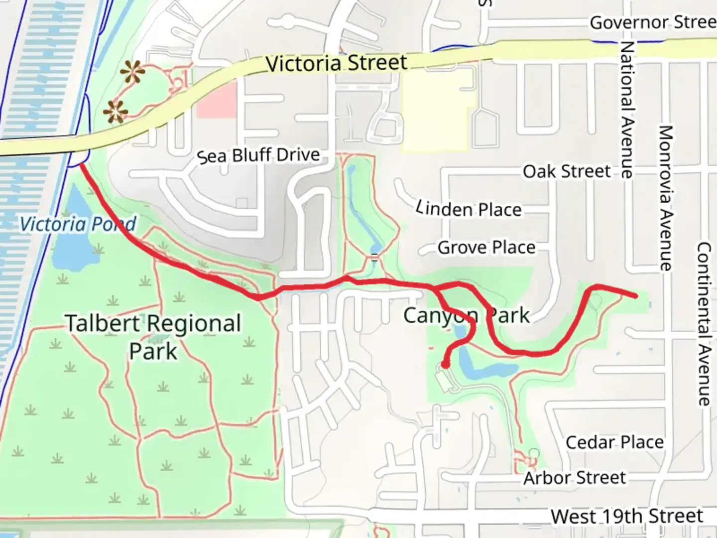 An image depicting the trail Canyon Park and Victoria Pond Walk and its surrounding area.