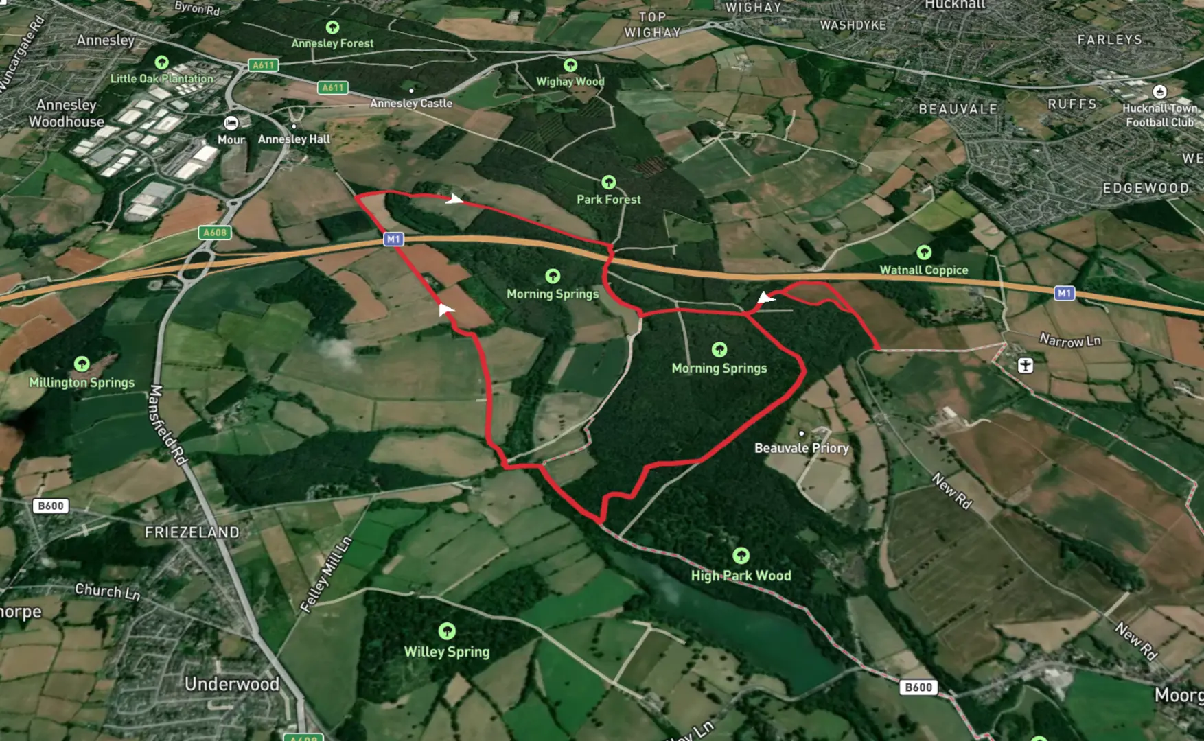 An image depicting the trail The Dumbles and Stainers Loop and its surrounding area.