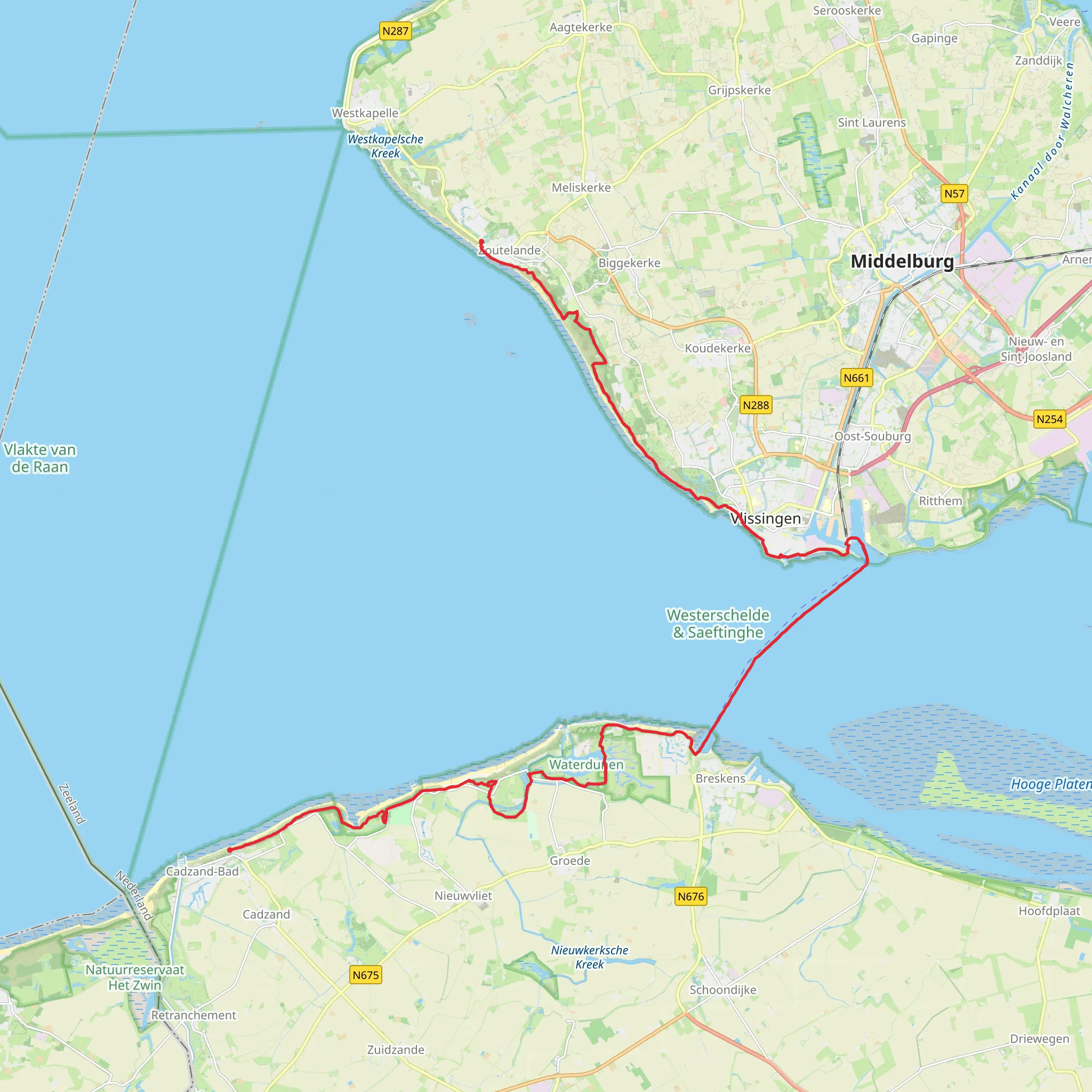 De Brabander to Hoge Hilt via Waterdunen and Westerschelde mobile static map
