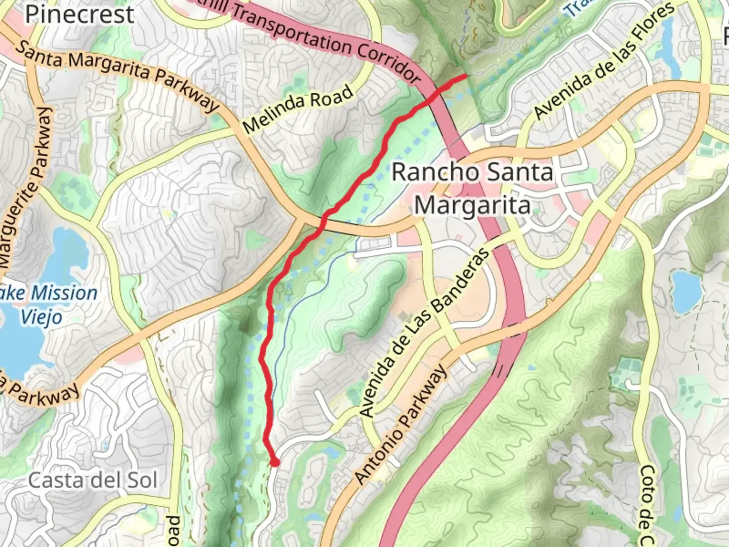 An image depicting the trail Trabuco Creek and Arroyo Trabuco Trail and its surrounding area.